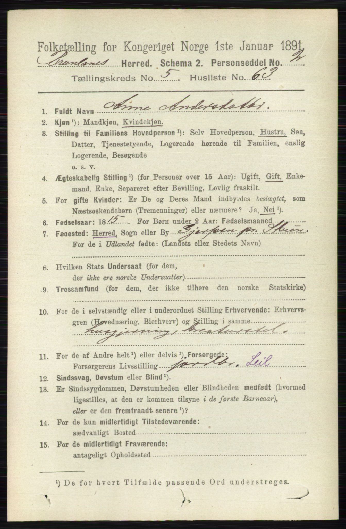 RA, 1891 census for 0726 Brunlanes, 1891, p. 2568