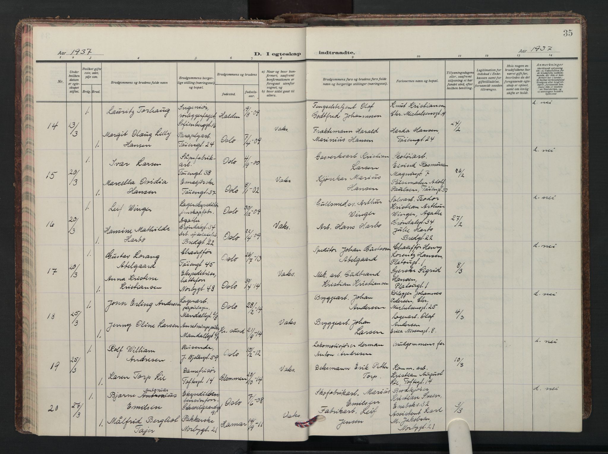 Grønland prestekontor Kirkebøker, AV/SAO-A-10848/F/Fa/L0020: Parish register (official) no. 20, 1935-1946, p. 35