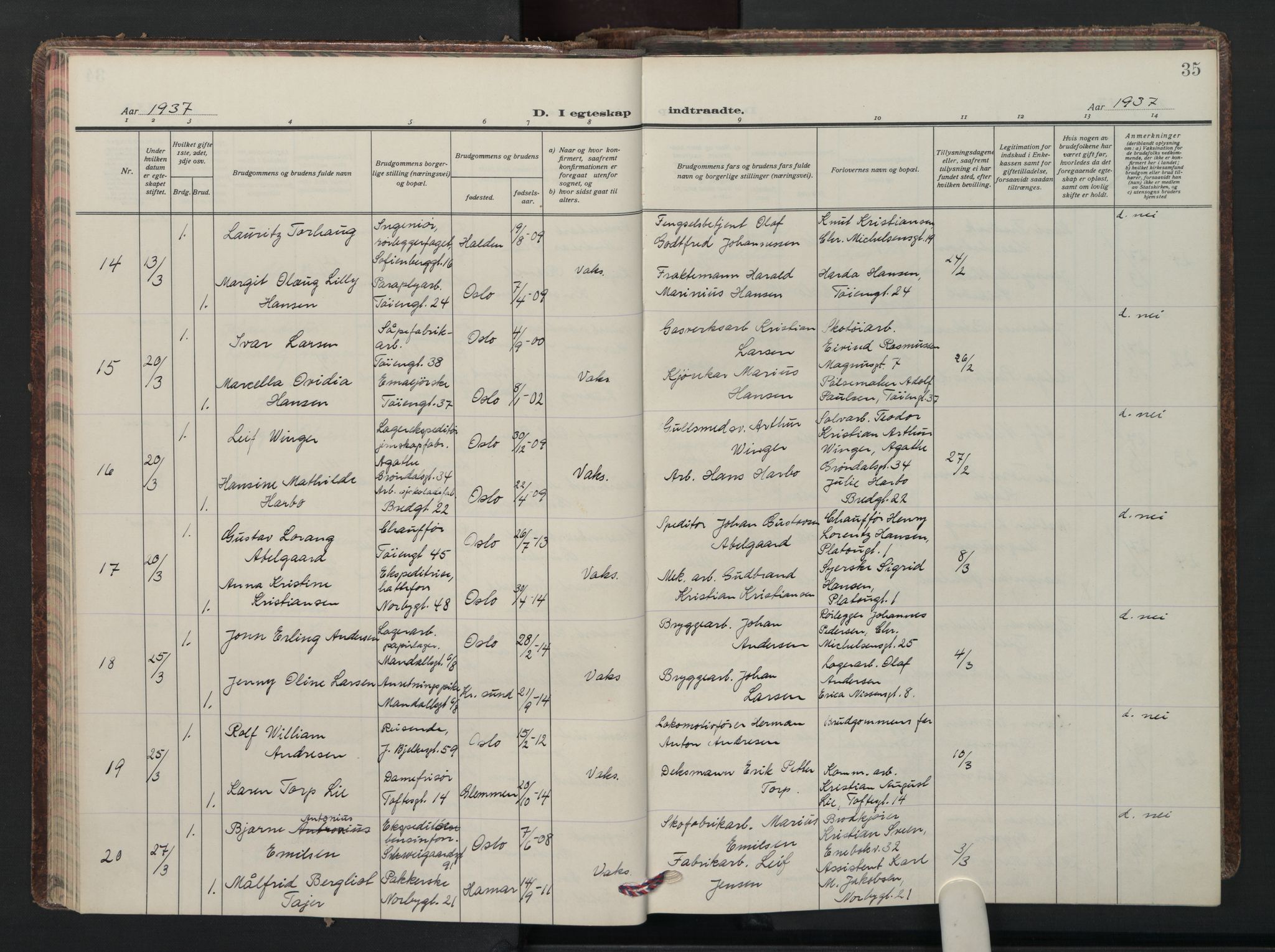 Grønland prestekontor Kirkebøker, SAO/A-10848/F/Fa/L0020: Parish register (official) no. 20, 1935-1946, p. 35