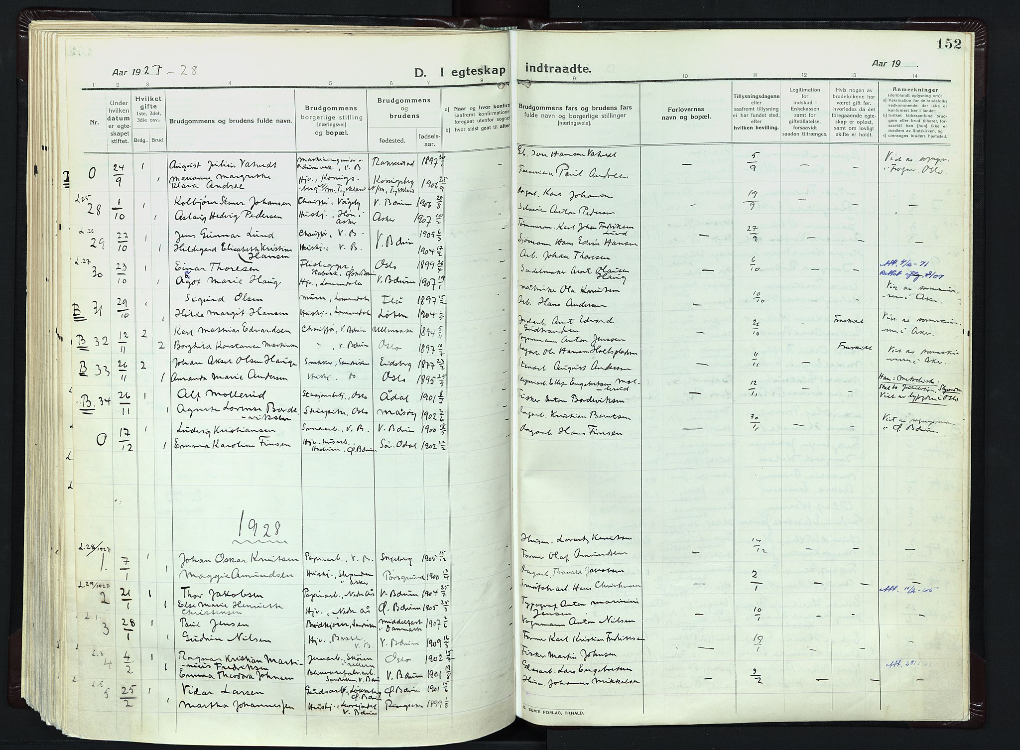 Vestre Bærum prestekontor Kirkebøker, AV/SAO-A-10209a/F/Fa/L0003: Parish register (official) no. 3, 1916-1930, p. 152