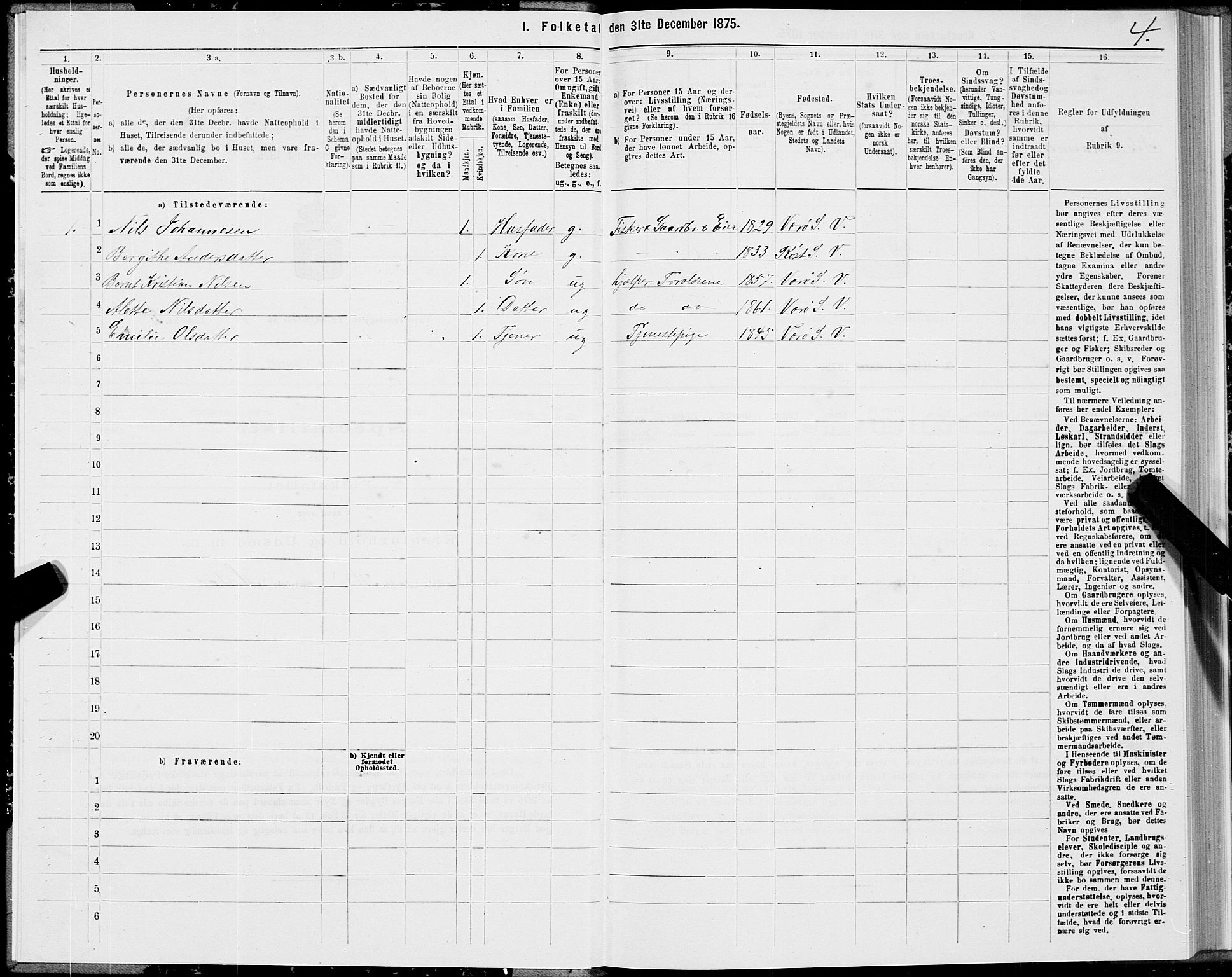 SAT, 1875 census for 1857P Værøy, 1875, p. 1004