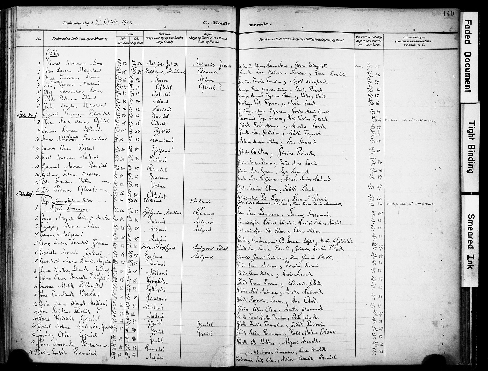 Lye sokneprestkontor, AV/SAST-A-101794/001/30BA/L0012: Parish register (official) no. A 11, 1896-1909, p. 140