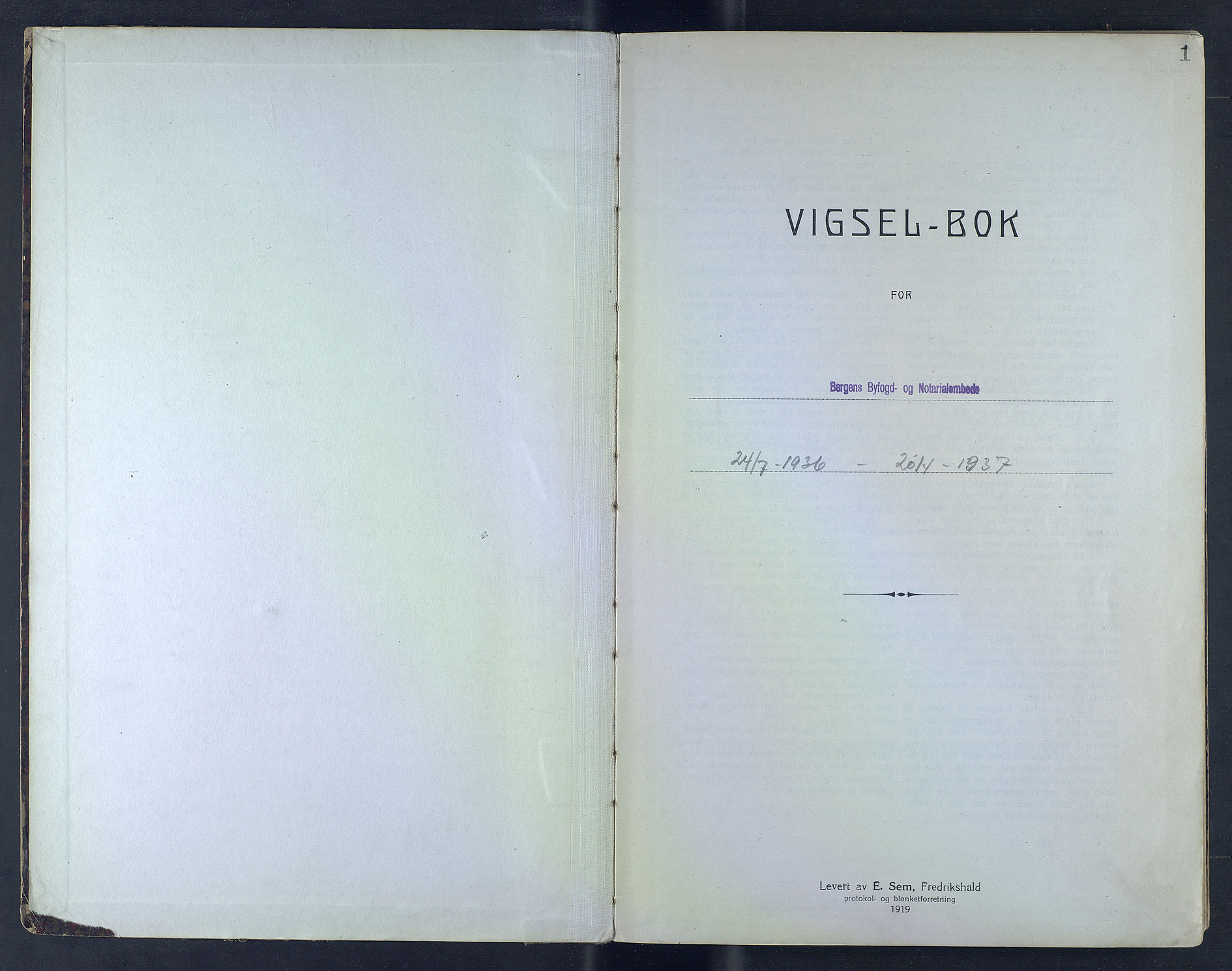 Byfogd og Byskriver i Bergen, SAB/A-3401/10/10F/L0011: Vielsesprotokoller, 1936-1937, p. 1
