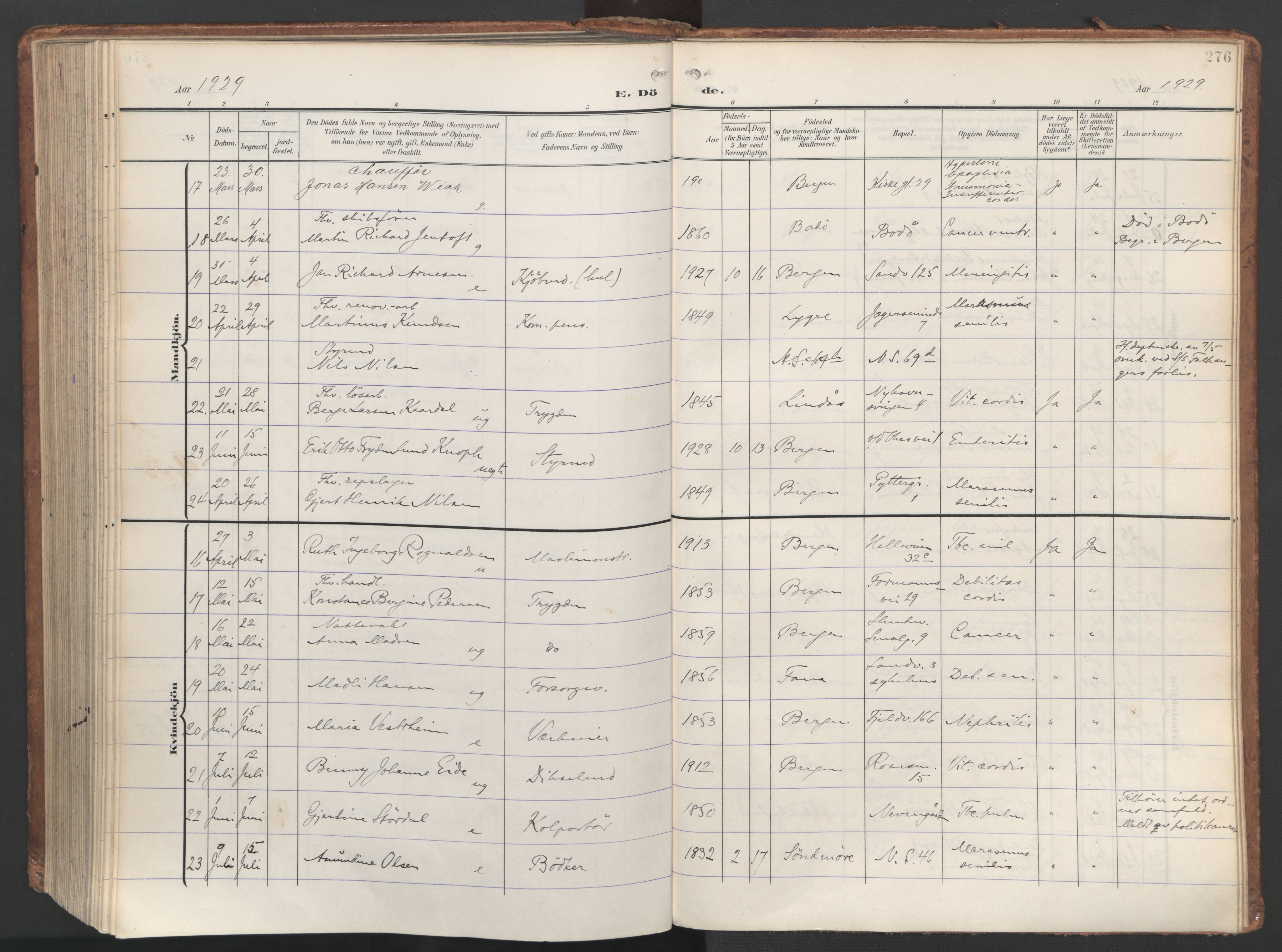 Sandviken Sokneprestembete, SAB/A-77601/H/Ha/L0019: Parish register (official) no. E 2, 1905-1933, p. 276
