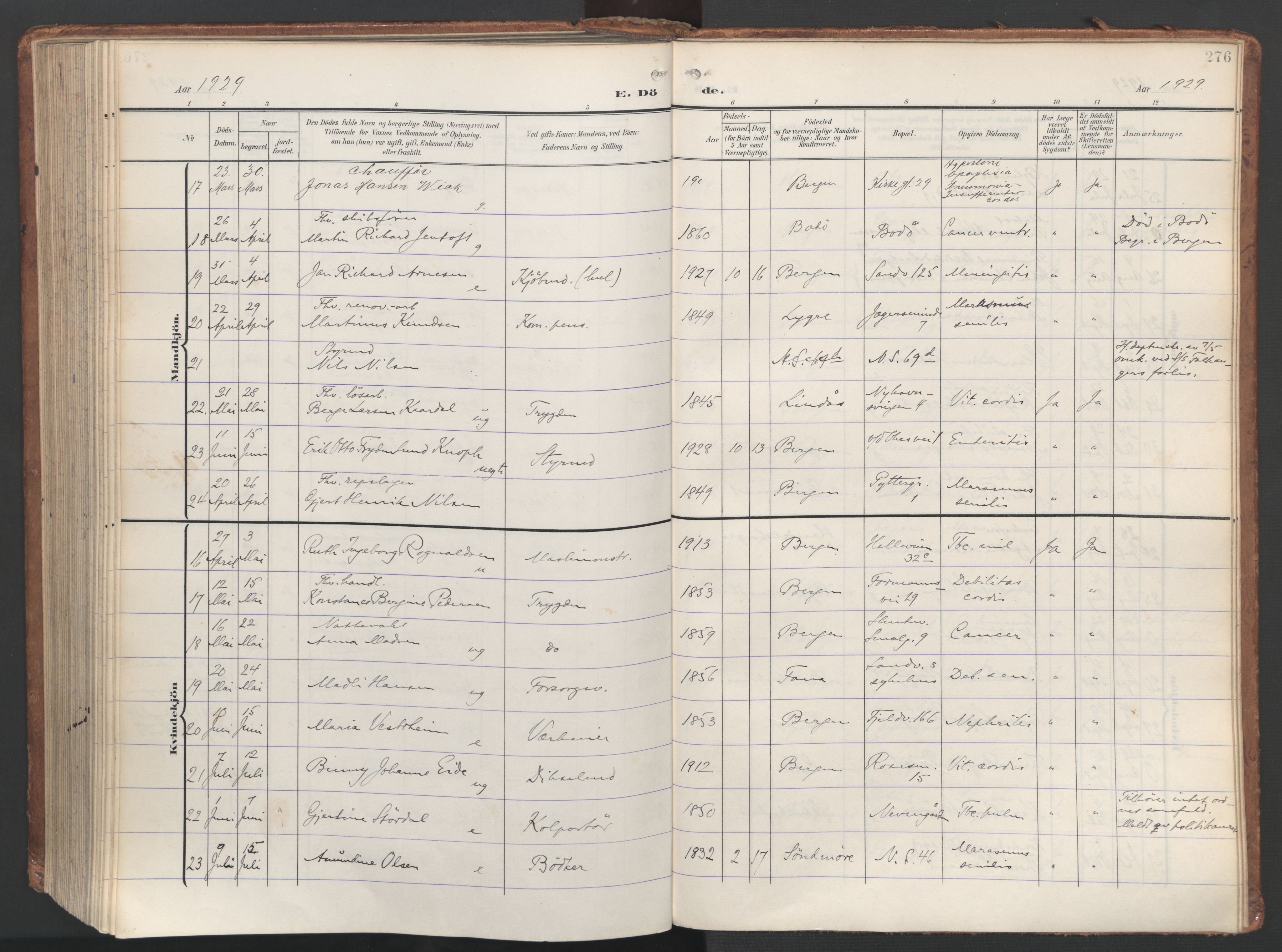 Sandviken Sokneprestembete, AV/SAB-A-77601/H/Ha/L0019: Parish register (official) no. E 2, 1905-1933, p. 276