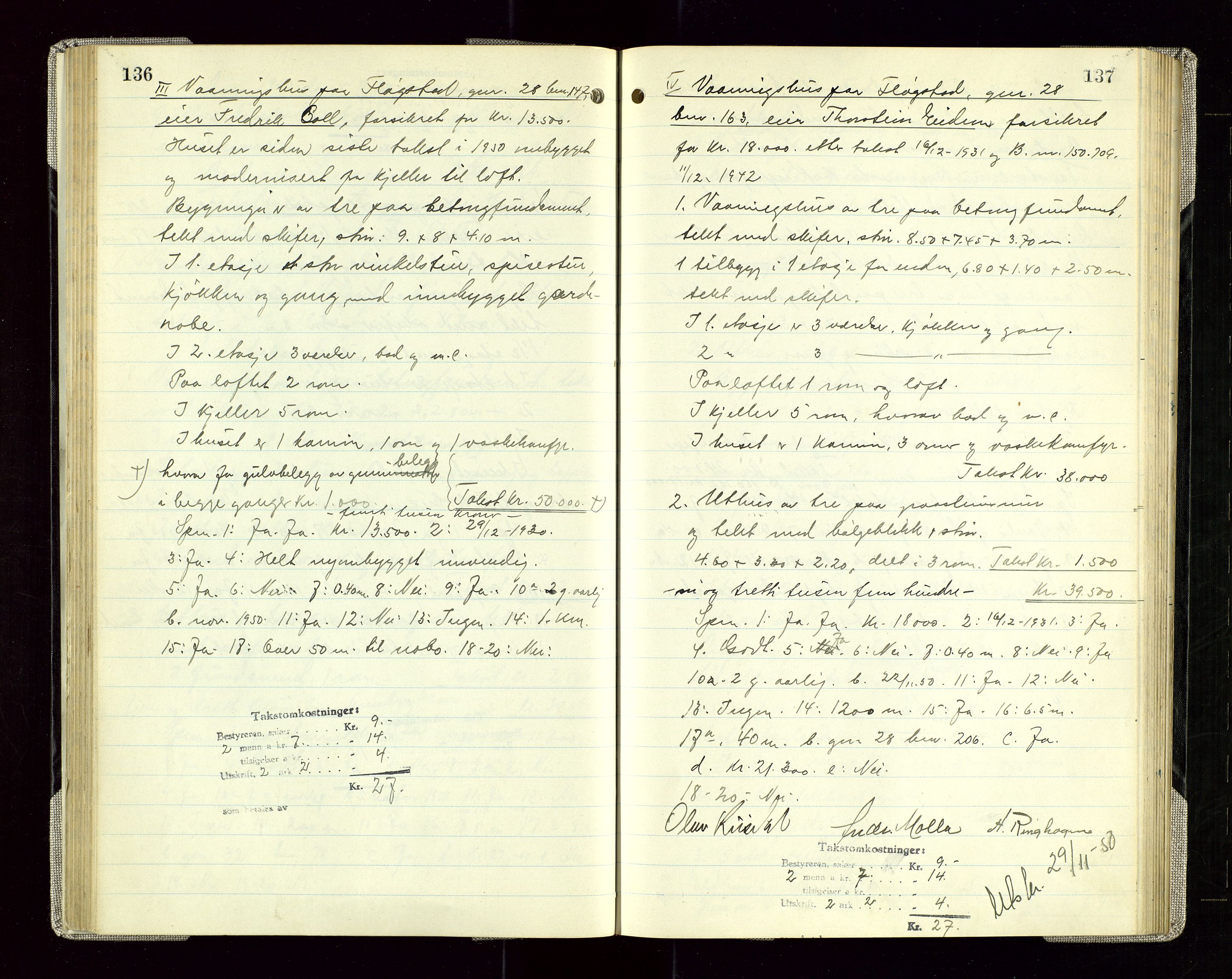 Sauda lensmannskontor, AV/SAST-A-100177/Goa/L0005: "Branntakstprotokoll for Sauda lensmannsdistrikt", 1946-1955, p. 136-137