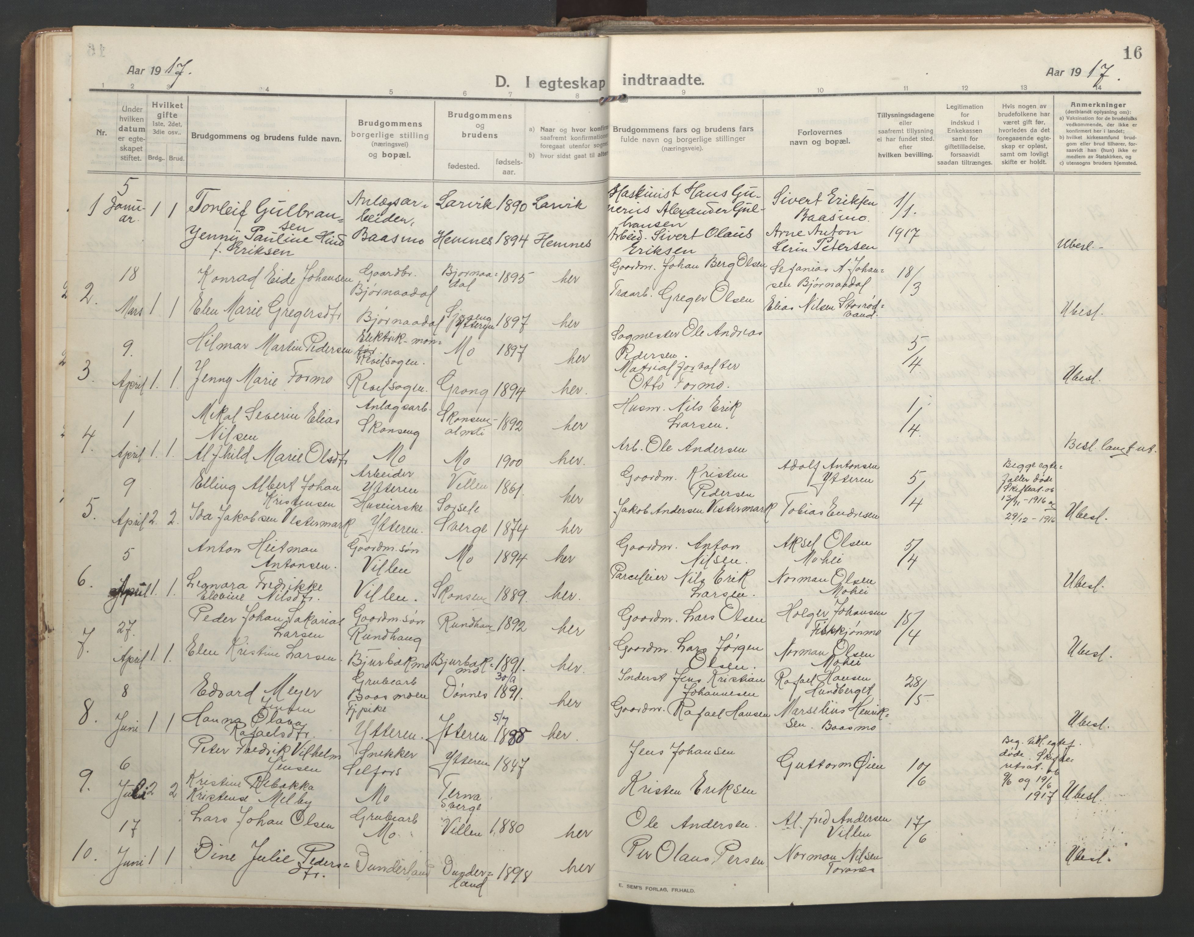 Ministerialprotokoller, klokkerbøker og fødselsregistre - Nordland, SAT/A-1459/827/L0405: Parish register (official) no. 827A17, 1912-1925, p. 16