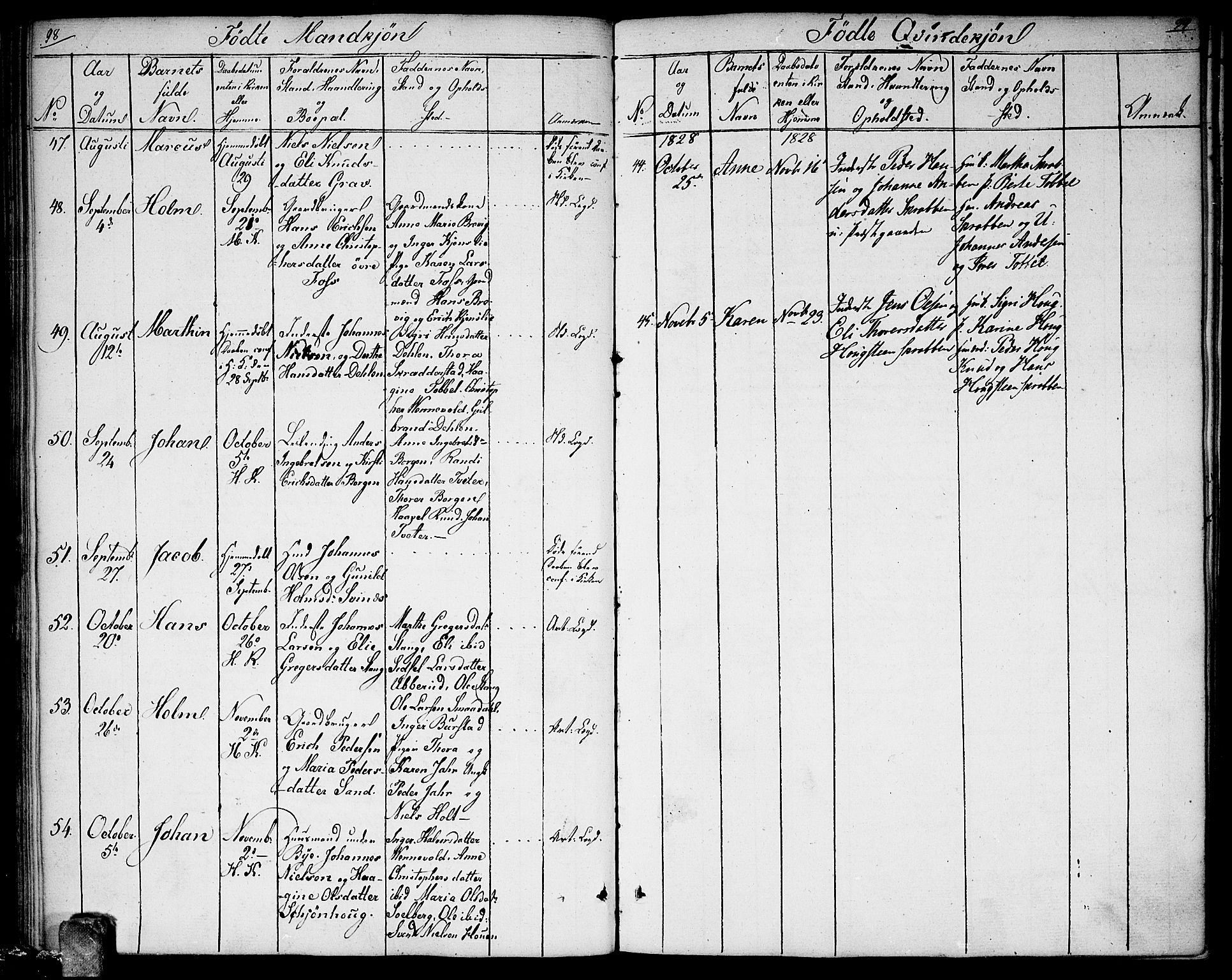 Enebakk prestekontor Kirkebøker, AV/SAO-A-10171c/F/Fa/L0007: Parish register (official) no. I 7, 1823-1832, p. 98-99