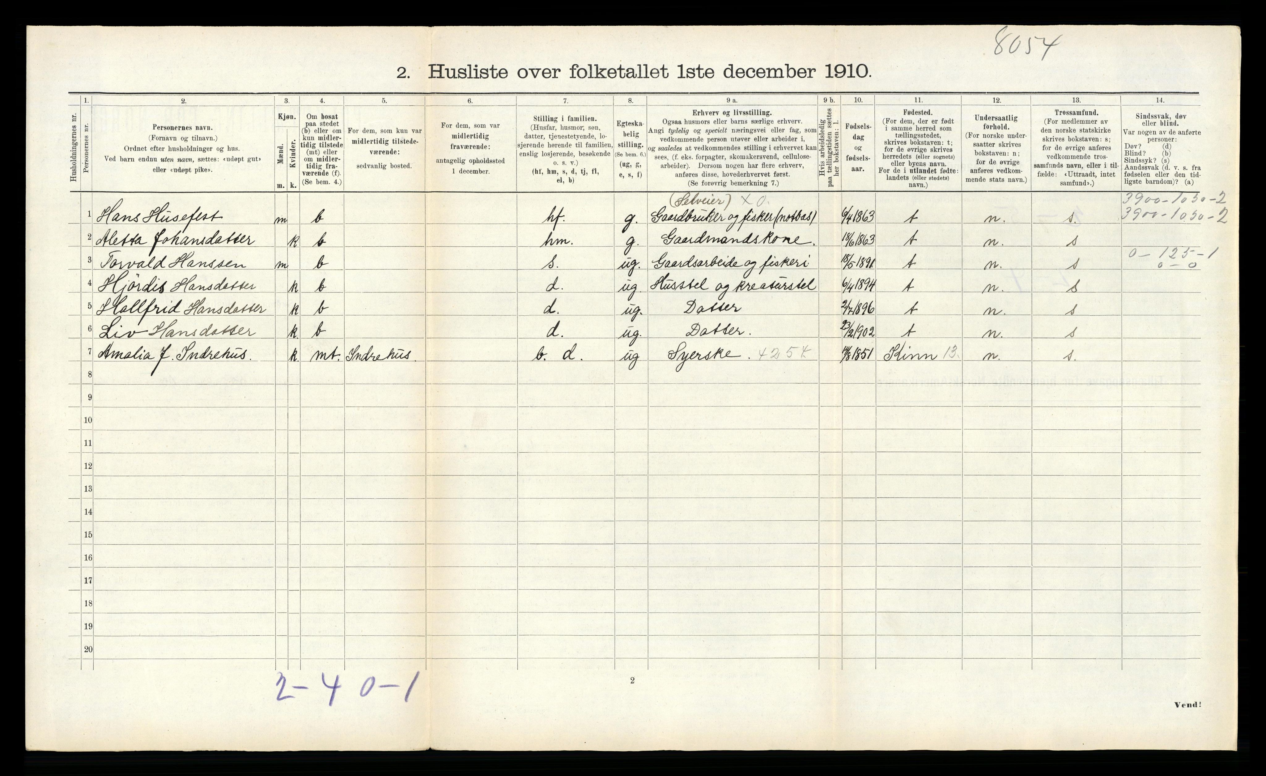 RA, 1910 census for Bremanger, 1910, p. 766