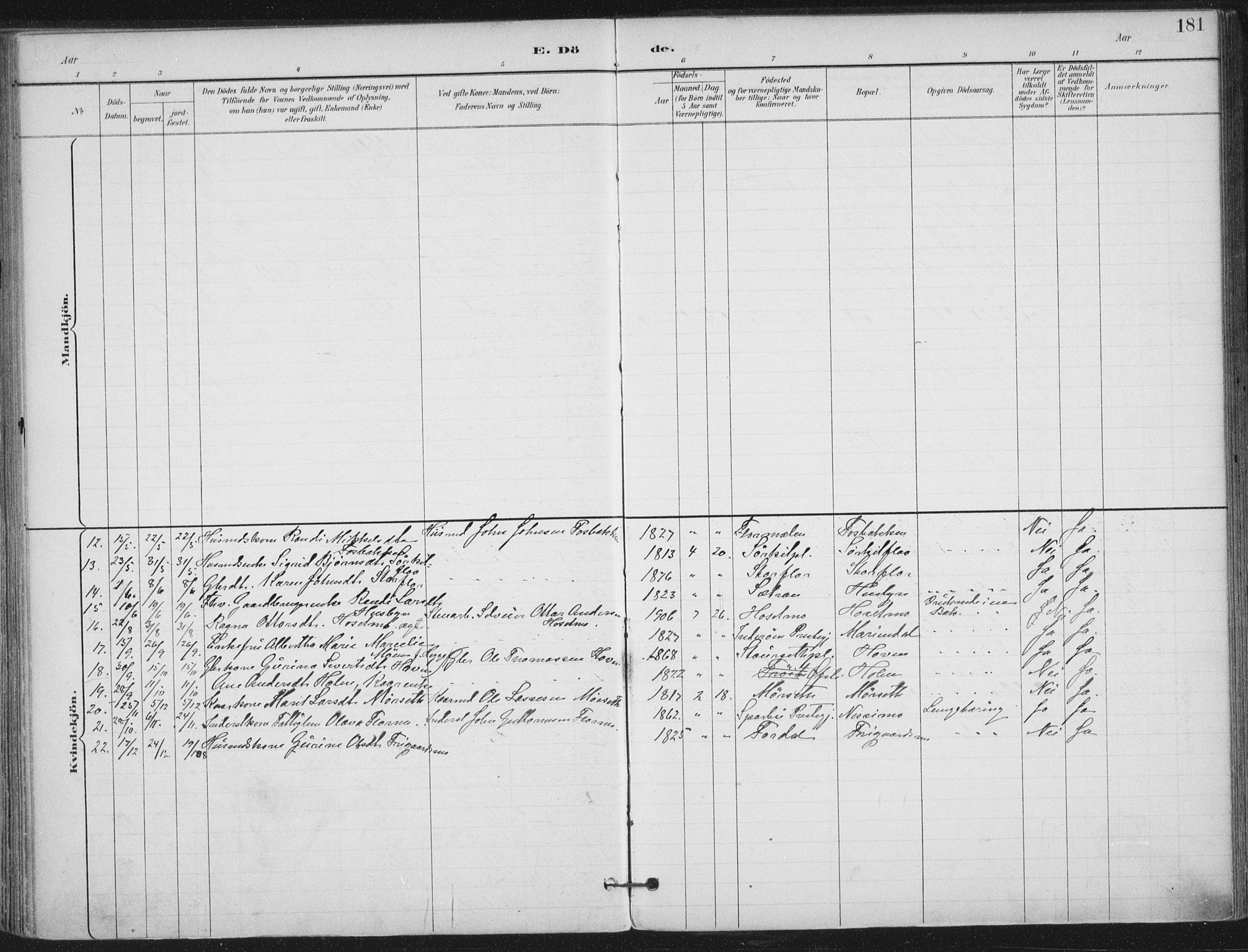 Ministerialprotokoller, klokkerbøker og fødselsregistre - Nord-Trøndelag, SAT/A-1458/703/L0031: Parish register (official) no. 703A04, 1893-1914, p. 181