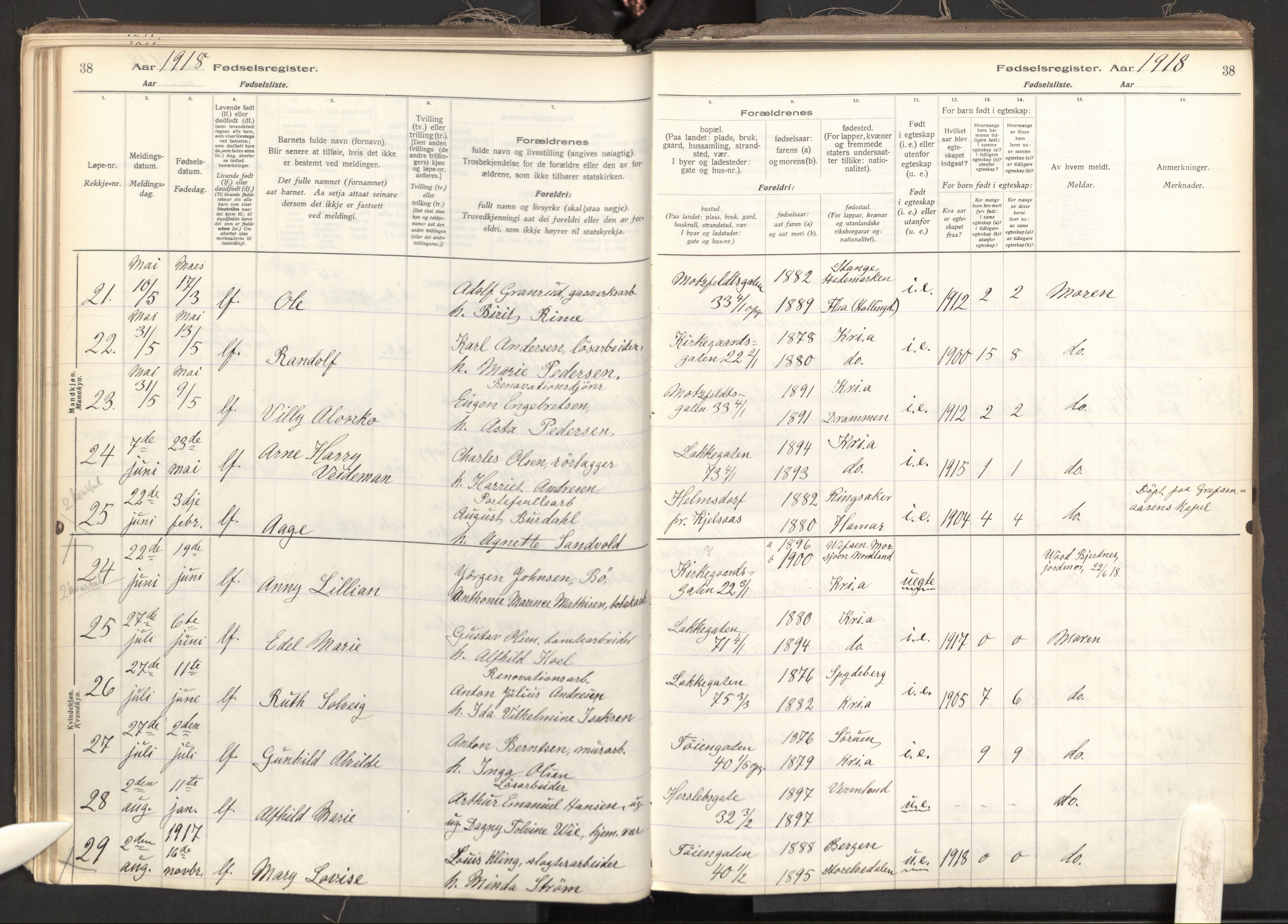 Tøyen prestekontor Kirkebøker, SAO/A-10167a/J/Ja/L0001: Birth register no. 1, 1916-1944, p. 38