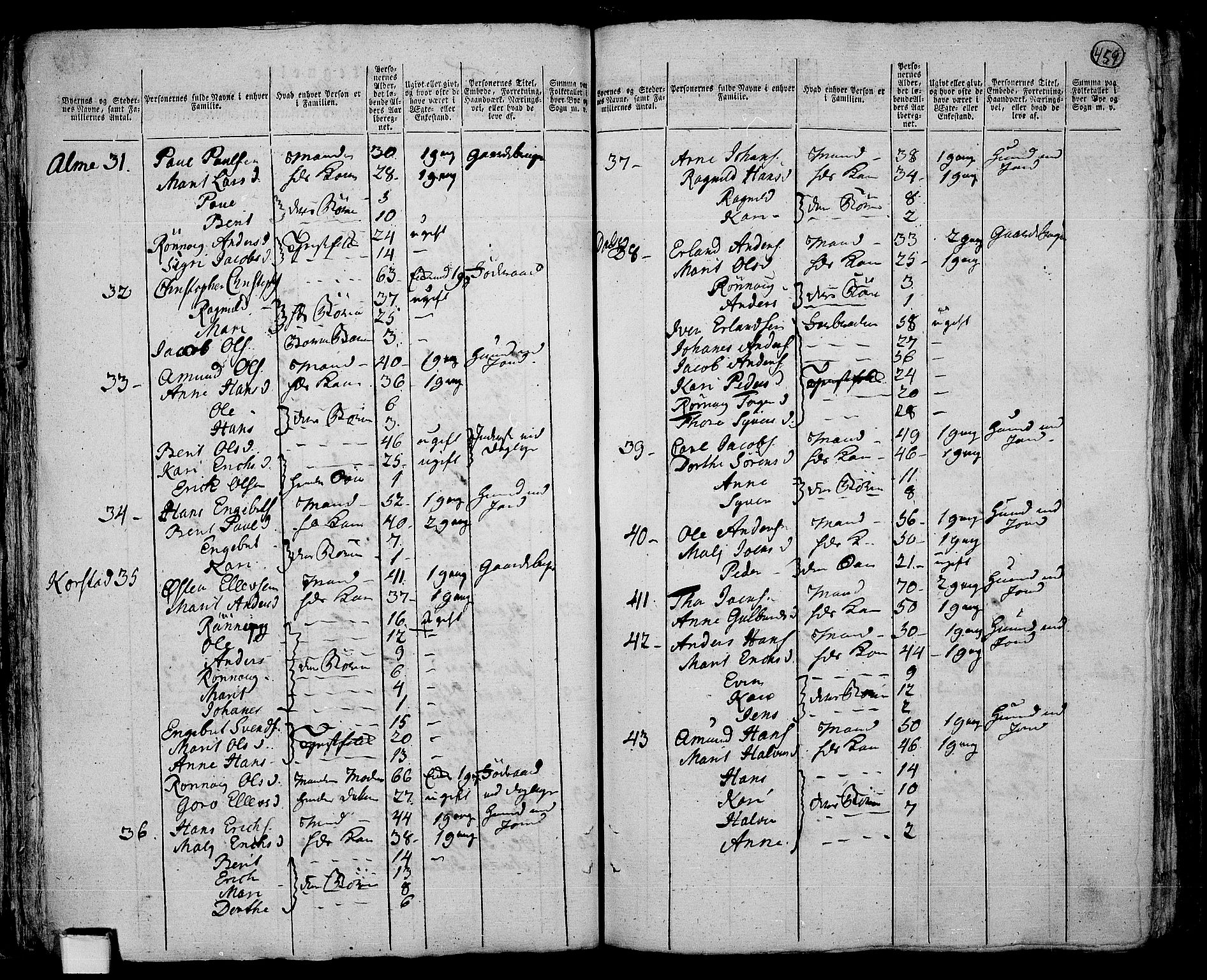 RA, 1801 census for 0518P Fron, 1801, p. 458b-459a