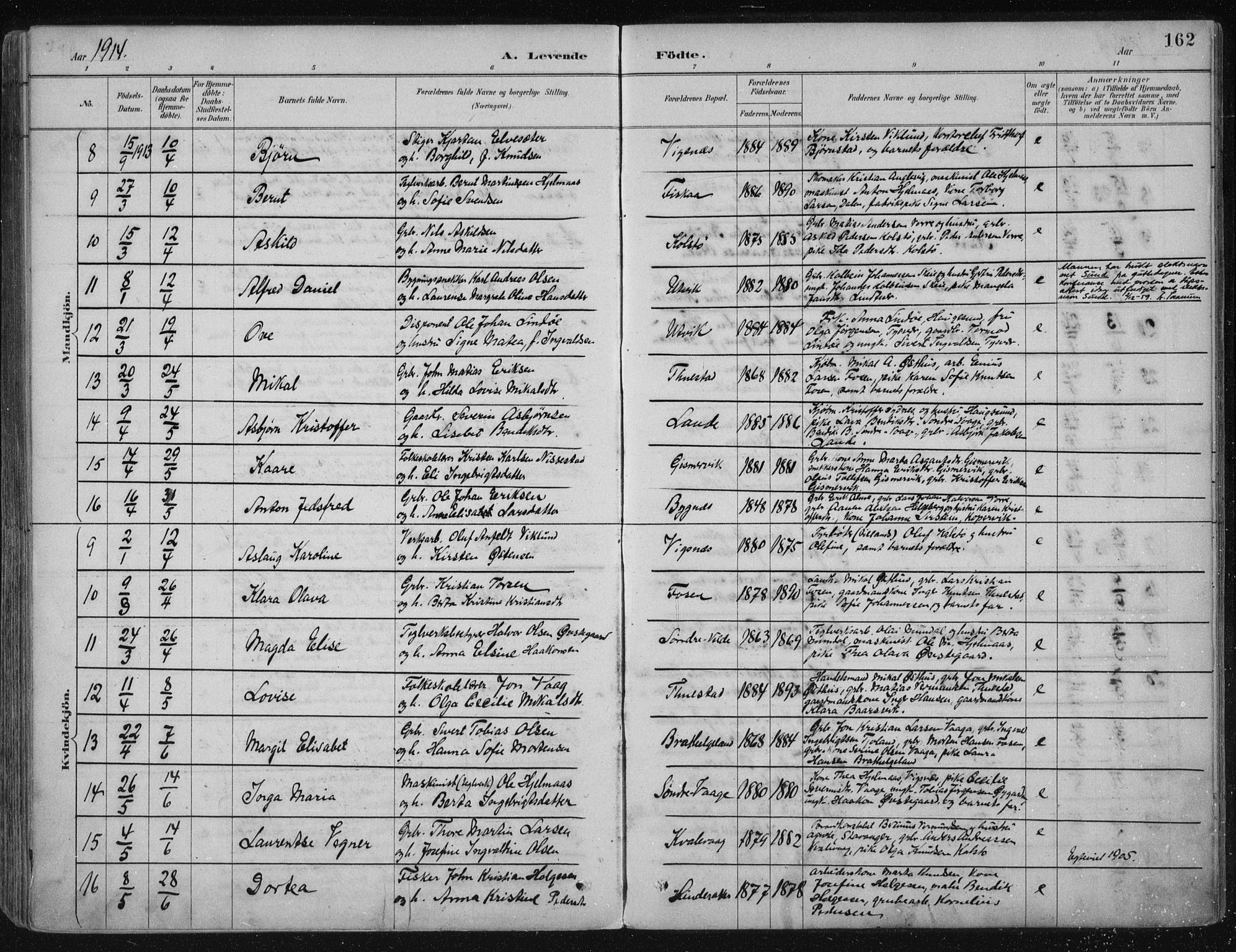 Avaldsnes sokneprestkontor, AV/SAST-A -101851/H/Ha/Haa/L0017: Parish register (official) no. A 17, 1889-1920, p. 162