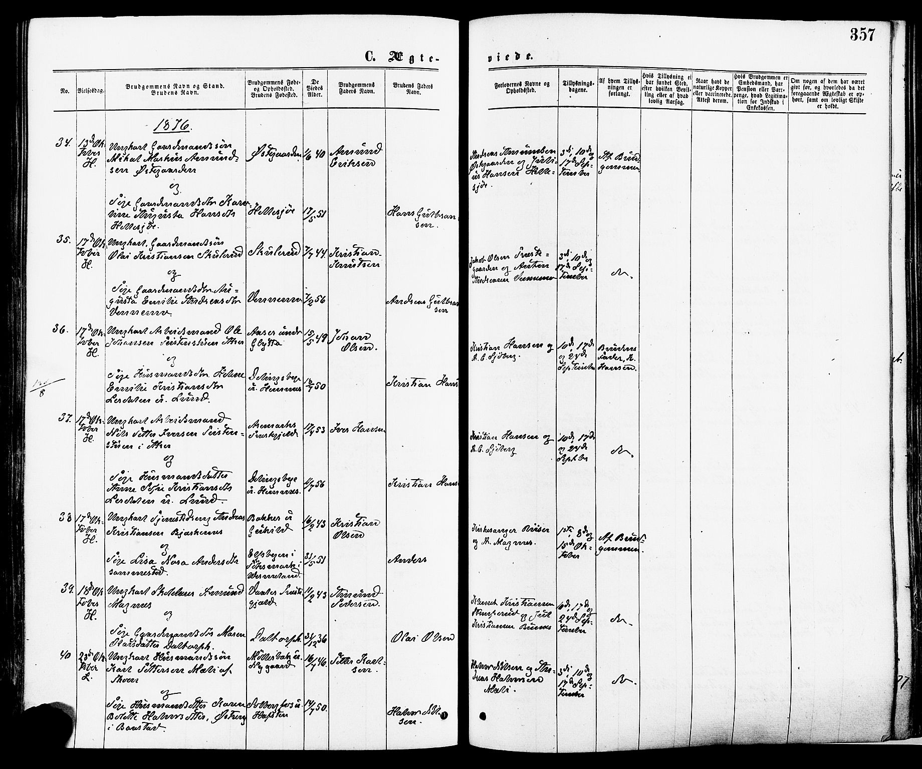 Høland prestekontor Kirkebøker, SAO/A-10346a/F/Fa/L0012.a: Parish register (official) no. I 12A, 1869-1879, p. 357