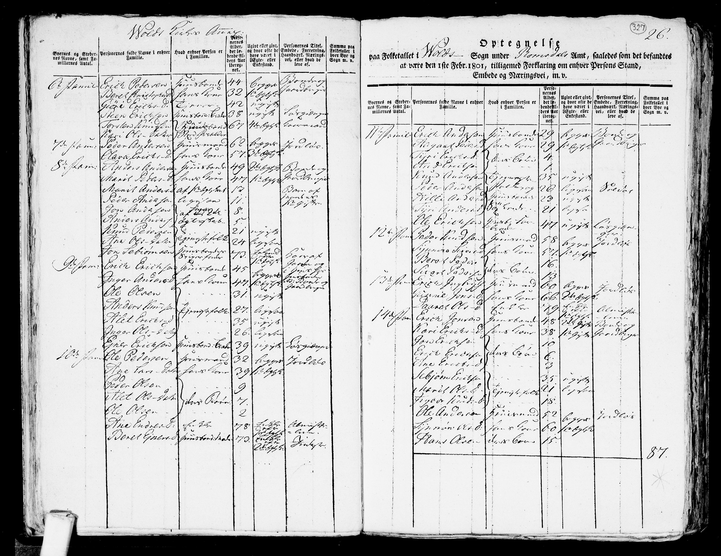 RA, 1801 census for 1539P Grytten, 1801, p. 326b-327a
