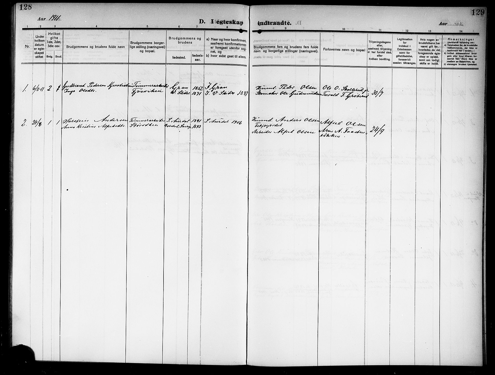 Ådal kirkebøker, AV/SAKO-A-248/G/Gb/L0002: Parish register (copy) no. II 2, 1909-1920, p. 128-129