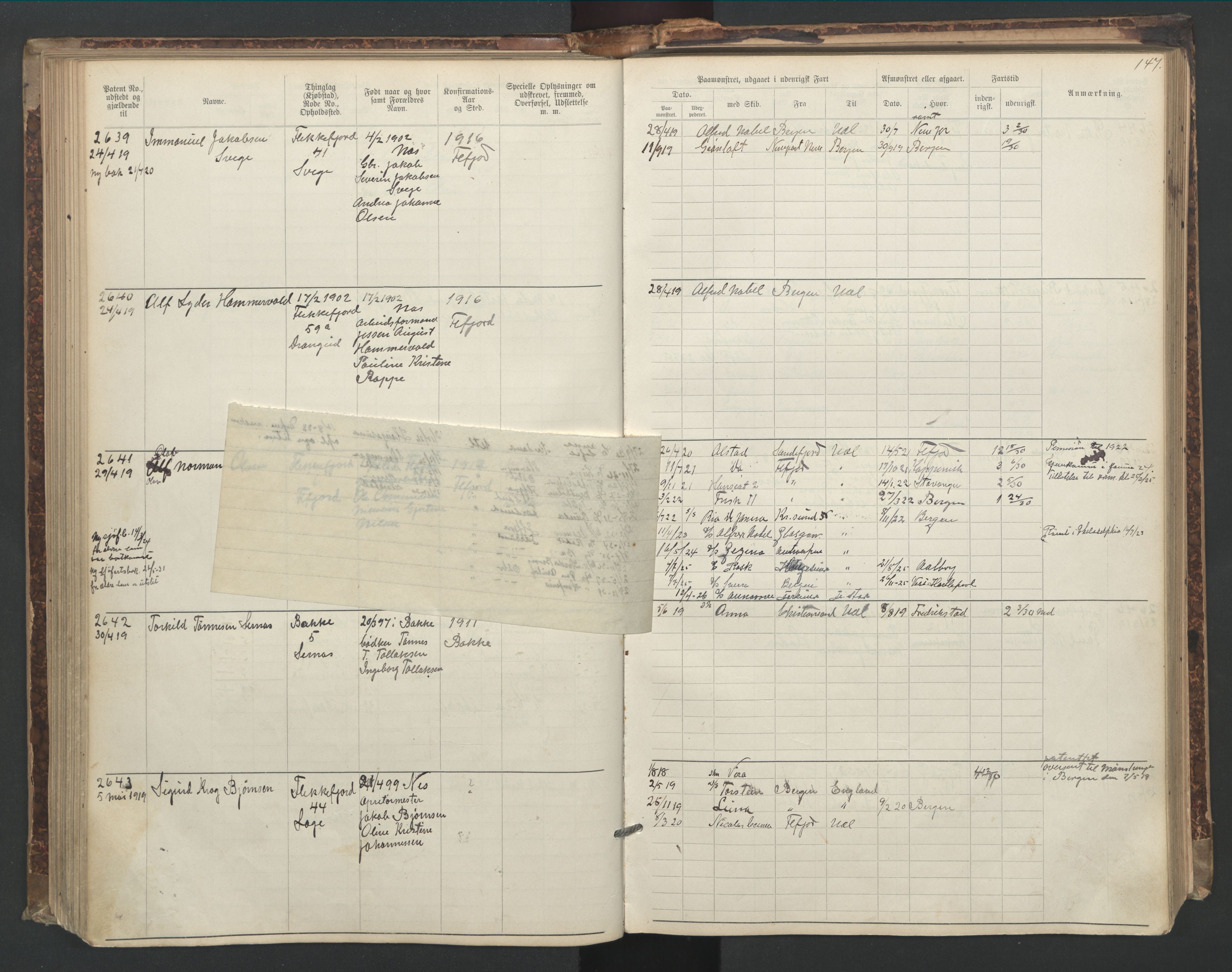 Flekkefjord mønstringskrets, SAK/2031-0018/F/Fa/L0006: Annotasjonsrulle nr 1916-2964 med register, Æ-3, 1891-1948, p. 178