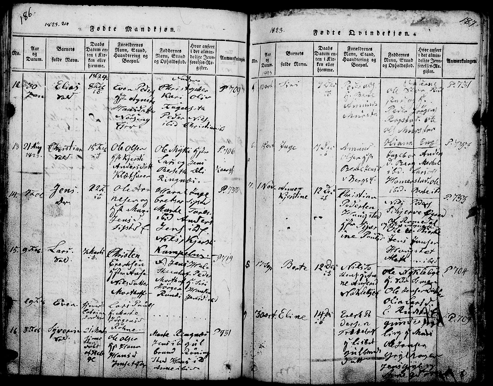 Løten prestekontor, AV/SAH-PREST-022/L/La/L0001: Parish register (copy) no. 1, 1812-1832, p. 186-187