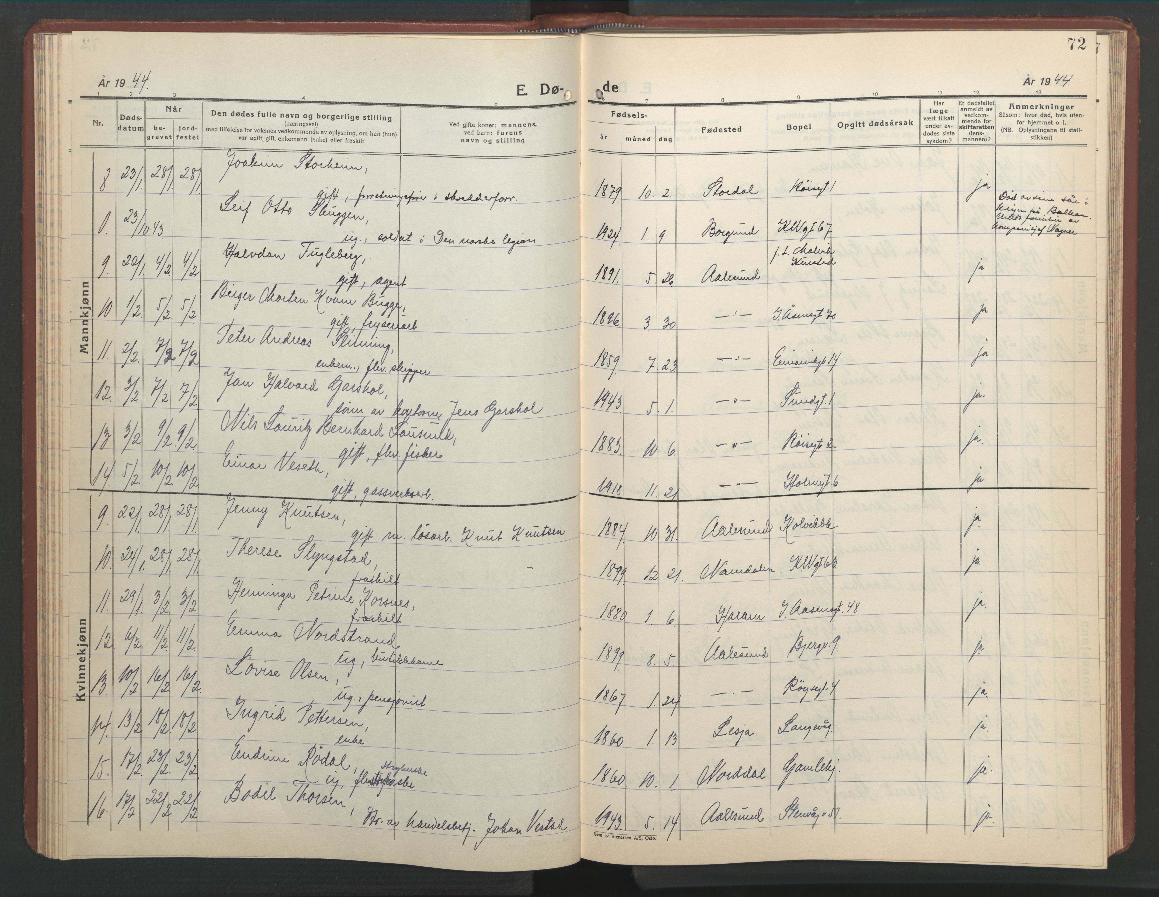 Ministerialprotokoller, klokkerbøker og fødselsregistre - Møre og Romsdal, AV/SAT-A-1454/529/L0478: Parish register (copy) no. 529C15, 1938-1951, p. 72