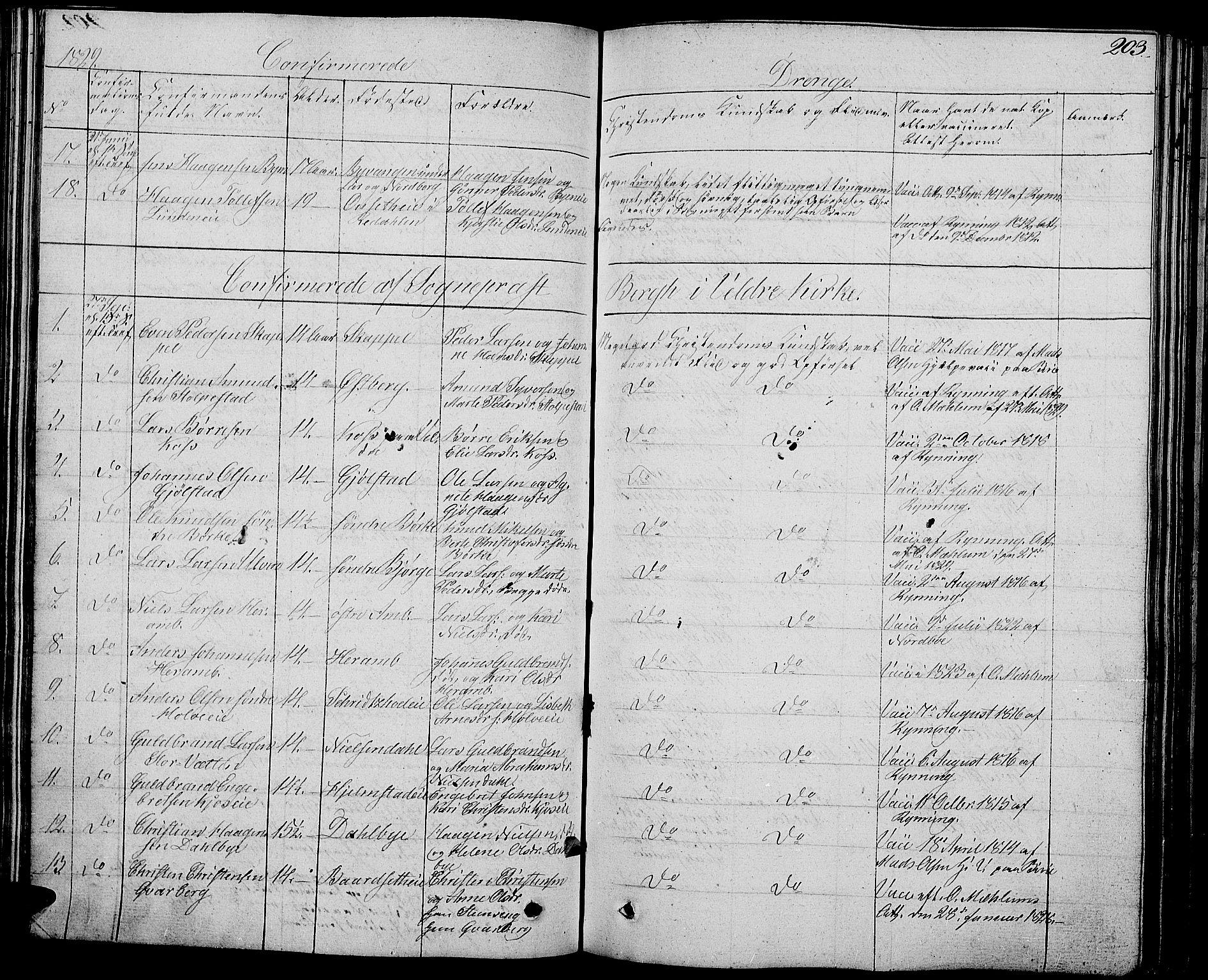 Ringsaker prestekontor, AV/SAH-PREST-014/L/La/L0004: Parish register (copy) no. 4, 1827-1838, p. 203