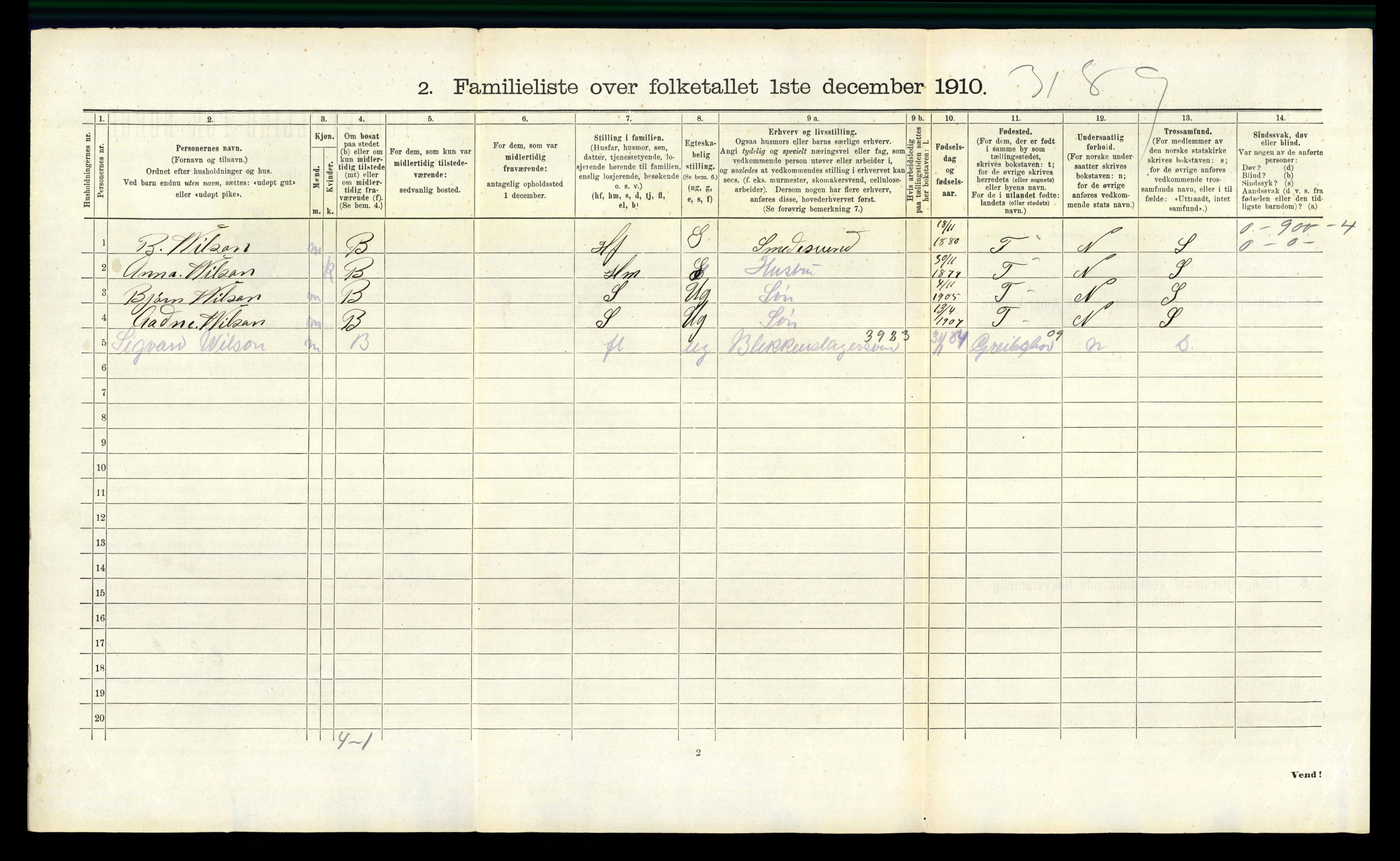 RA, 1910 census for Kristiansand, 1910, p. 8749