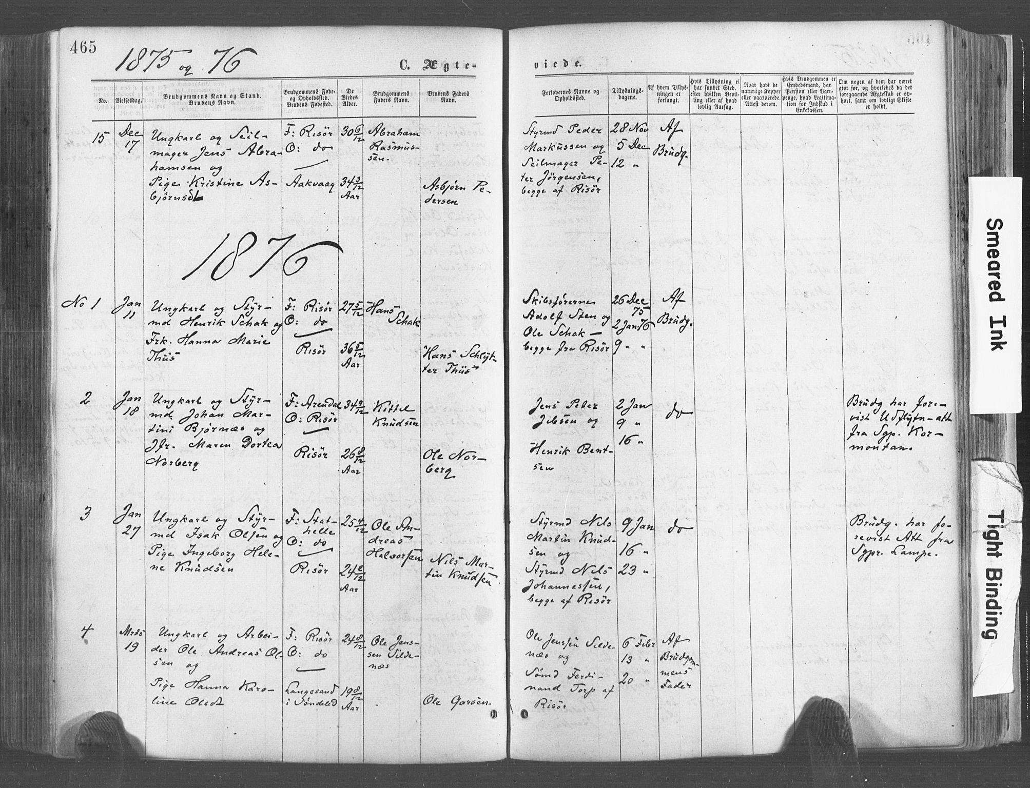 Risør sokneprestkontor, SAK/1111-0035/F/Fa/L0004: Parish register (official) no. A 4, 1865-1882, p. 465