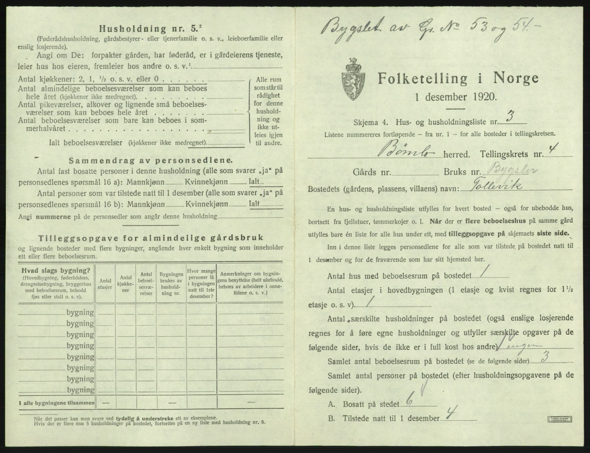 SAB, 1920 census for Bømlo, 1920, p. 437