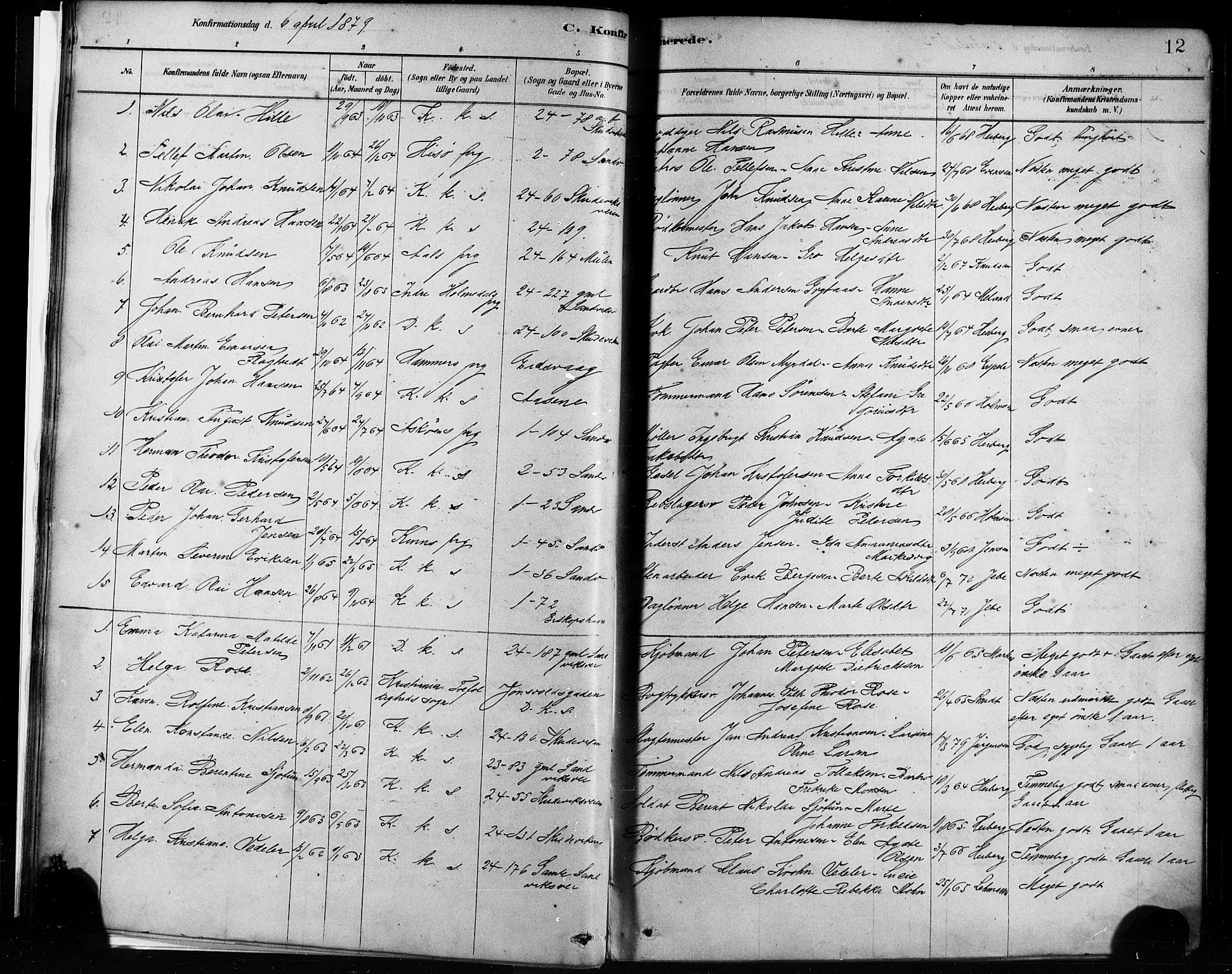 Sandviken Sokneprestembete, SAB/A-77601/H/Ha/L0002: Parish register (official) no. A 2, 1878-1896, p. 12