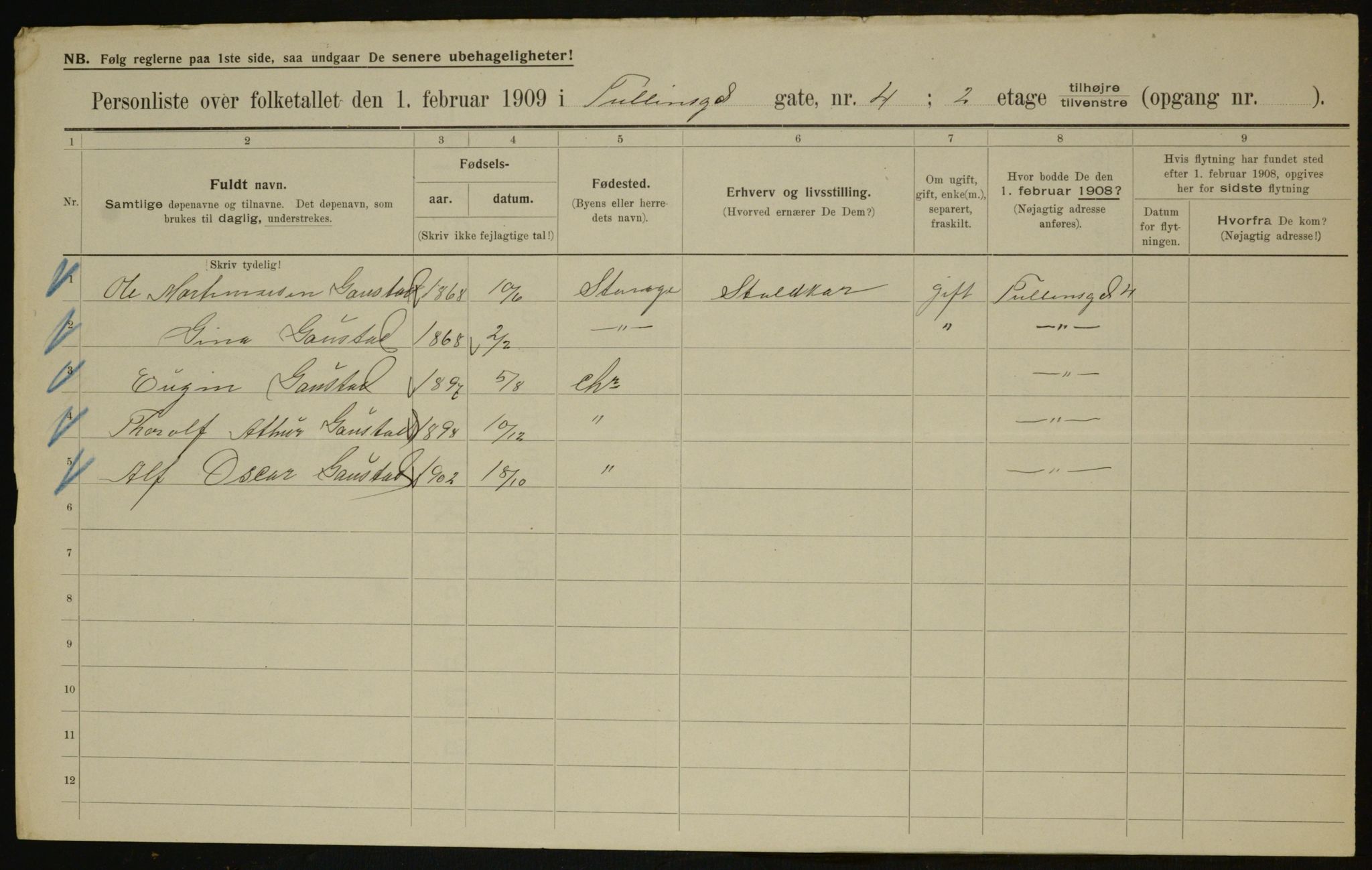 OBA, Municipal Census 1909 for Kristiania, 1909, p. 106416