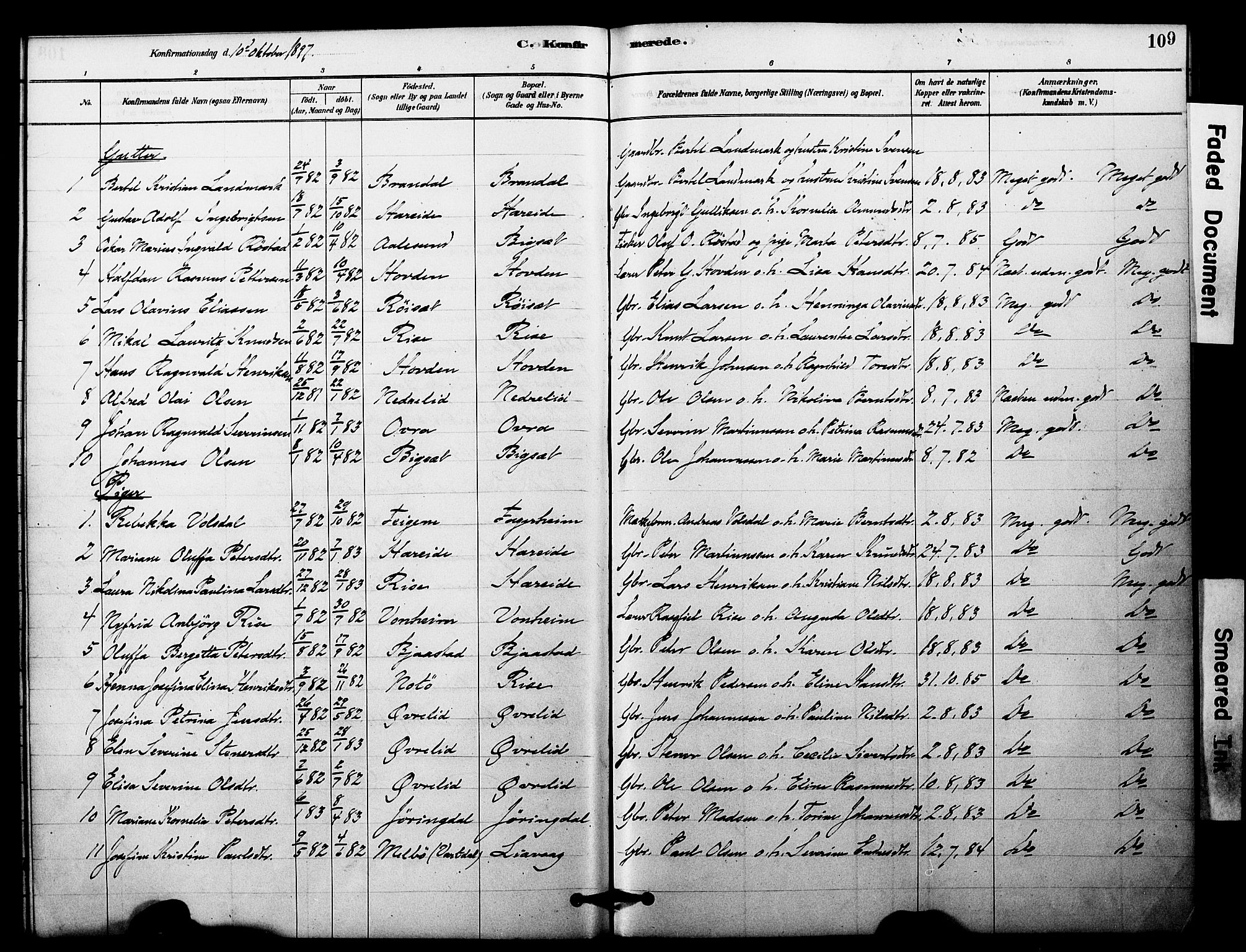 Ministerialprotokoller, klokkerbøker og fødselsregistre - Møre og Romsdal, SAT/A-1454/510/L0122: Parish register (official) no. 510A02, 1878-1897, p. 109