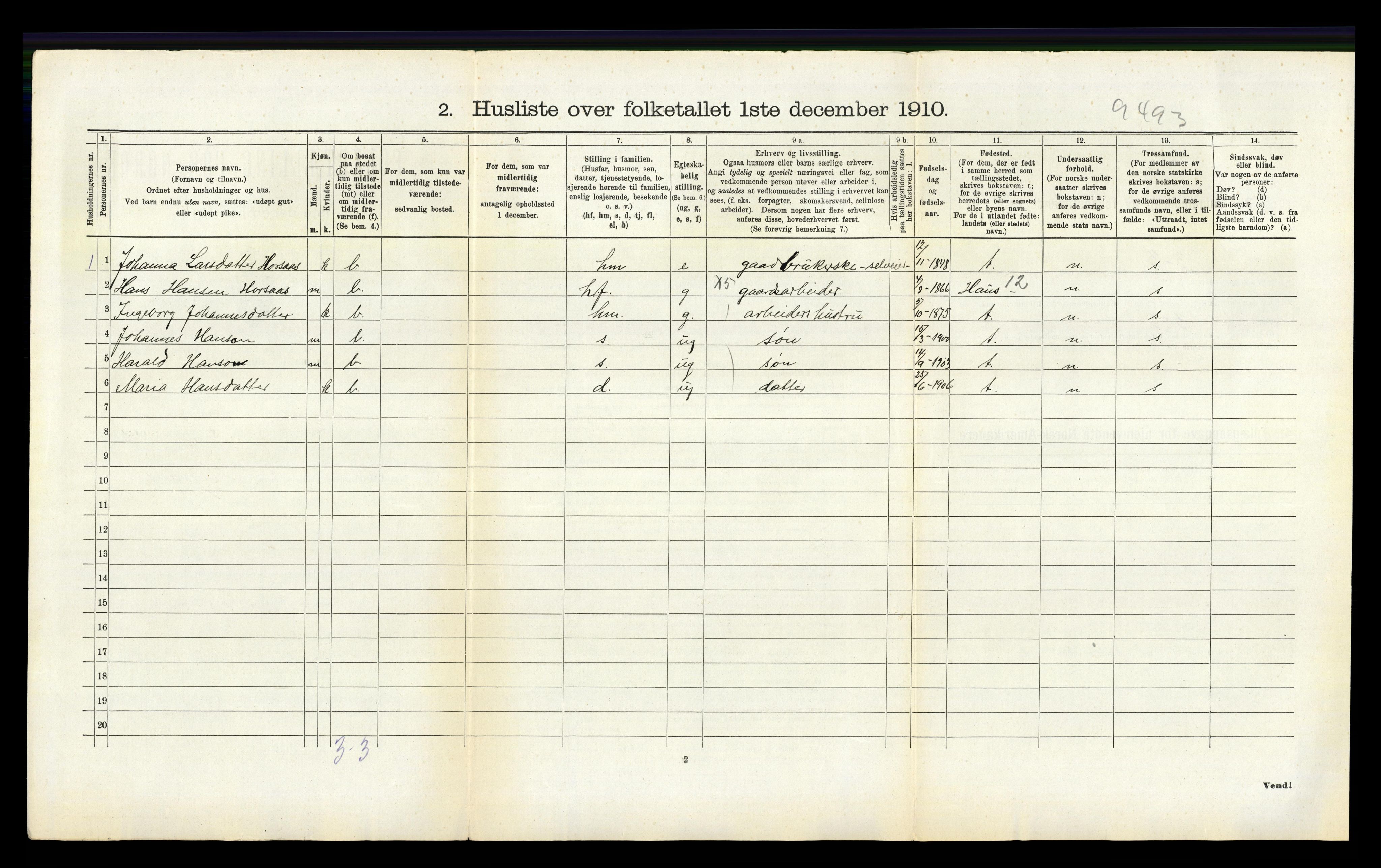 RA, 1910 census for Hamre, 1910, p. 441