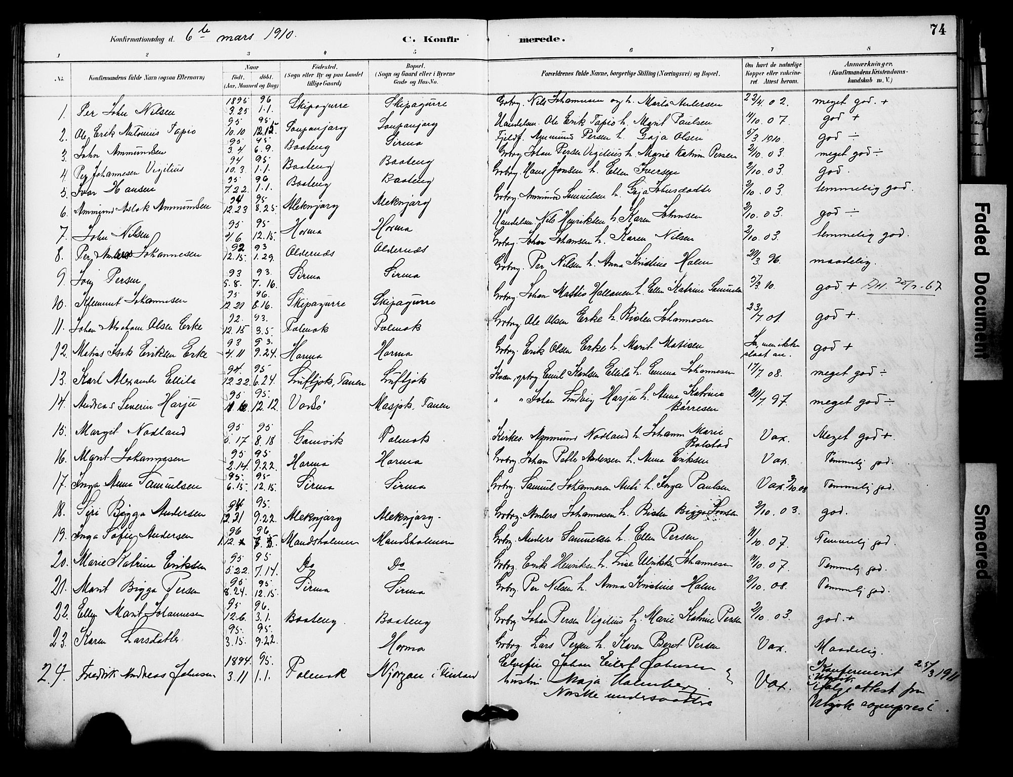 Nesseby sokneprestkontor, SATØ/S-1330/H/Ha/L0005kirke: Parish register (official) no. 5, 1885-1906, p. 74