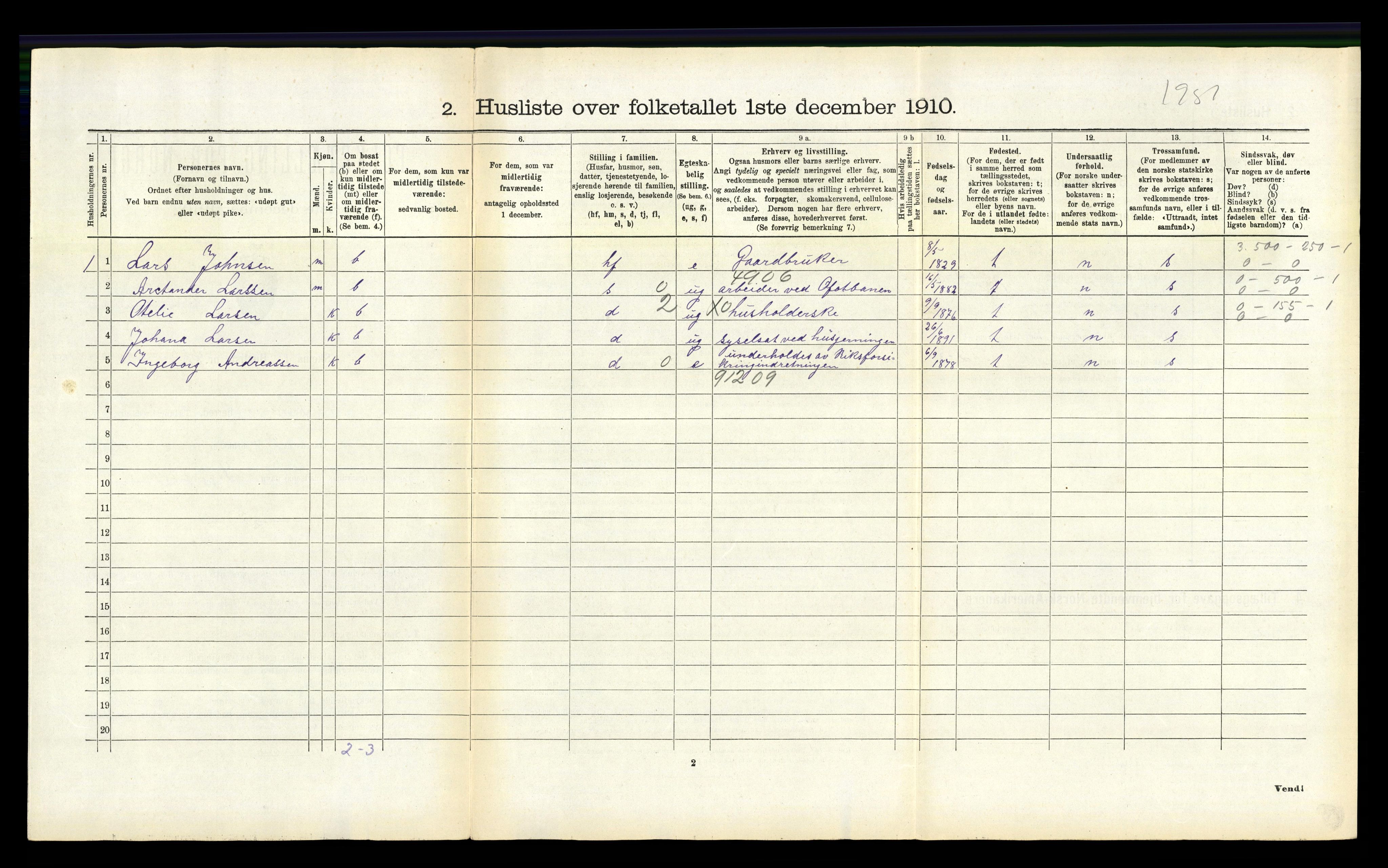 RA, 1910 census for Ankenes, 1910, p. 416