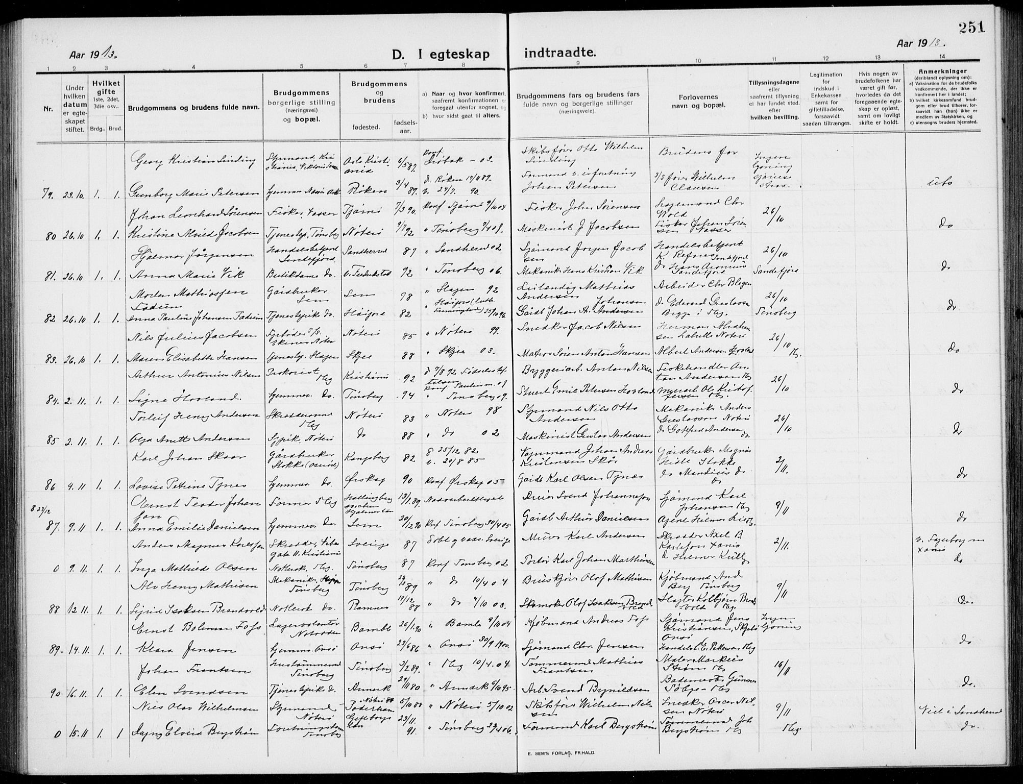 Tønsberg kirkebøker, AV/SAKO-A-330/G/Ga/L0009: Parish register (copy) no. 9, 1913-1920, p. 251