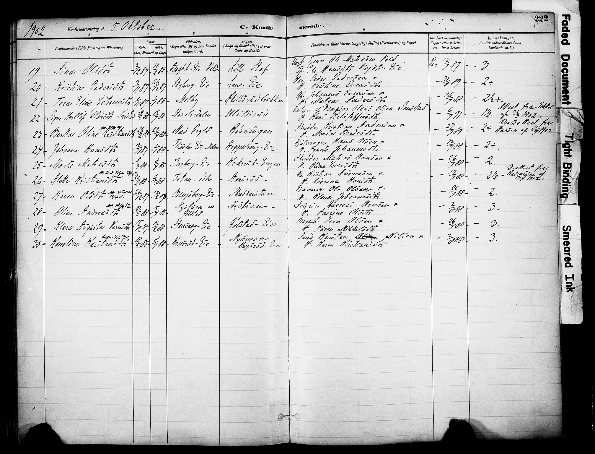 Ringsaker prestekontor, SAH/PREST-014/K/Ka/L0017: Parish register (official) no. 17, 1891-1902, p. 222
