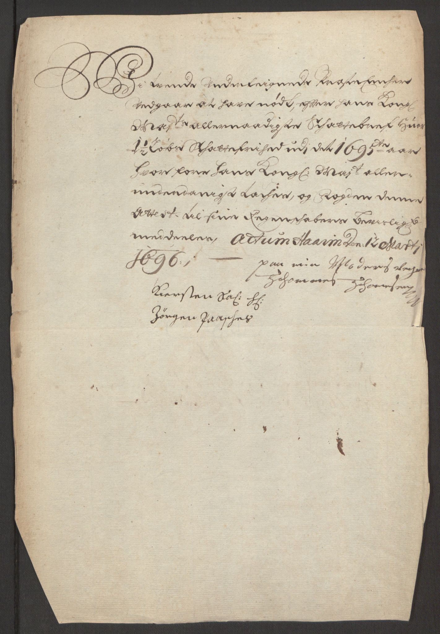 Rentekammeret inntil 1814, Reviderte regnskaper, Fogderegnskap, RA/EA-4092/R48/L2976: Fogderegnskap Sunnhordland og Hardanger, 1695-1696, p. 174