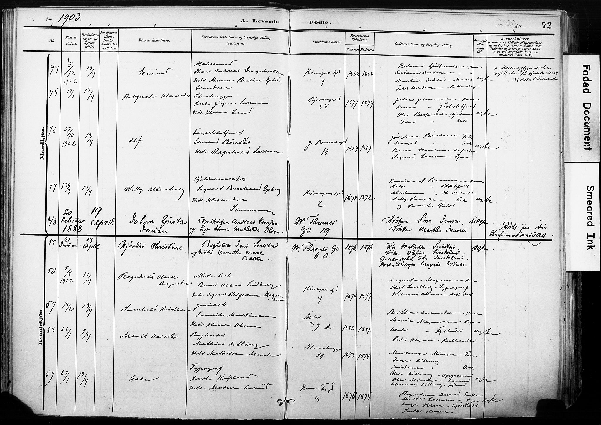 Gamle Aker prestekontor Kirkebøker, SAO/A-10617a/F/L0013: Parish register (official) no. 13, 1901-1908, p. 72