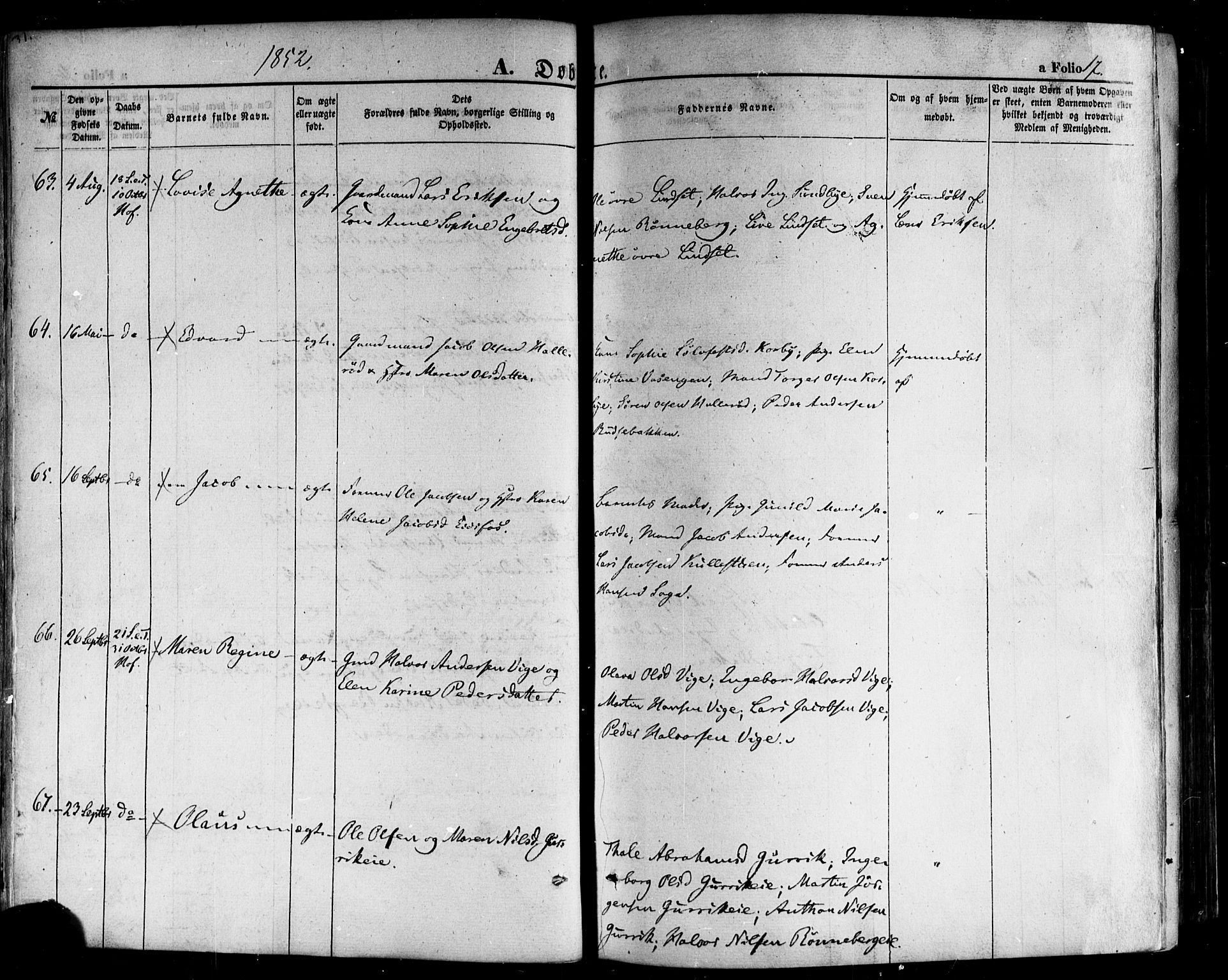 Hof kirkebøker, AV/SAKO-A-64/F/Fa/L0006: Parish register (official) no. I 6, 1851-1877, p. 17