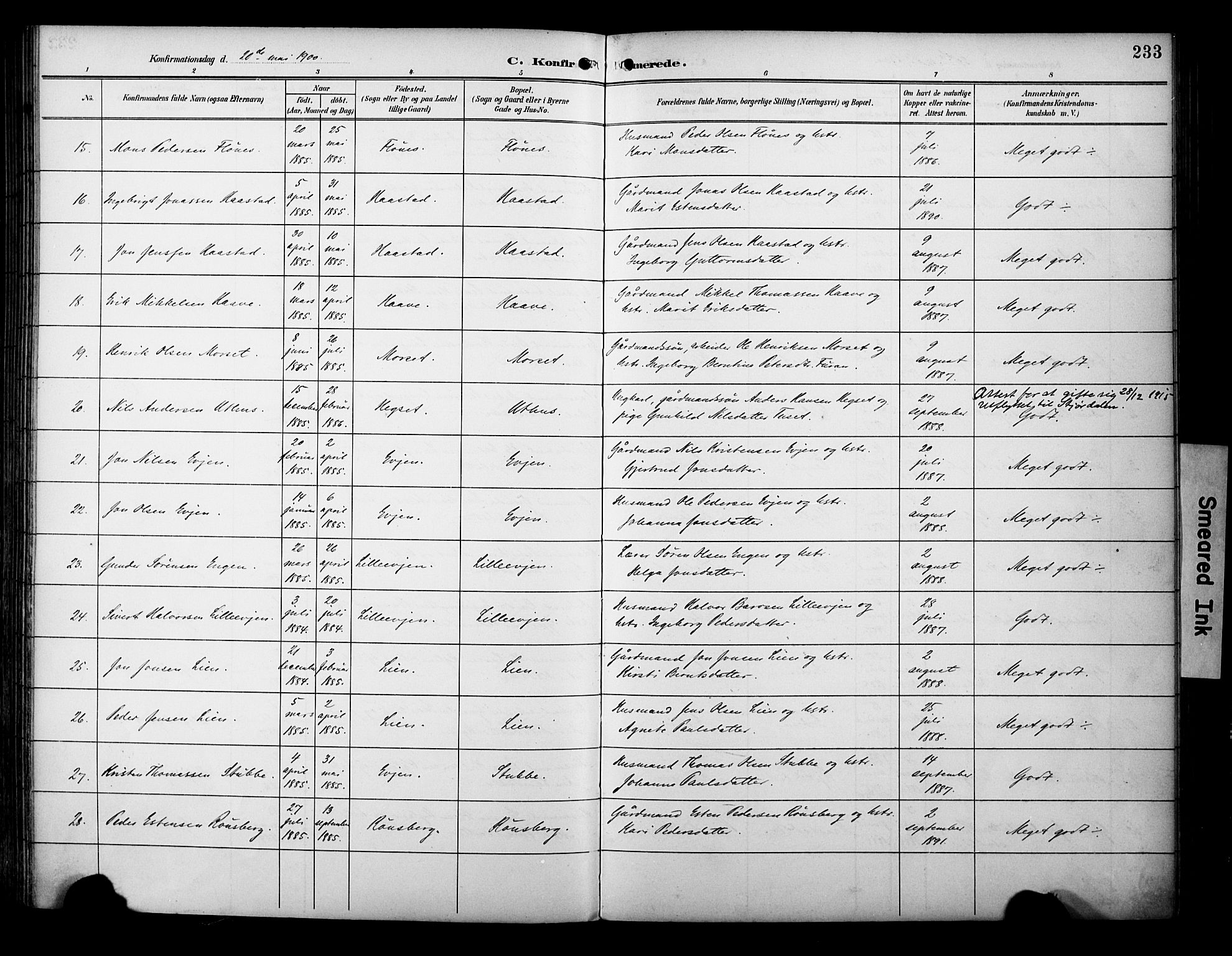Ministerialprotokoller, klokkerbøker og fødselsregistre - Sør-Trøndelag, SAT/A-1456/695/L1149: Parish register (official) no. 695A09, 1891-1902, p. 233