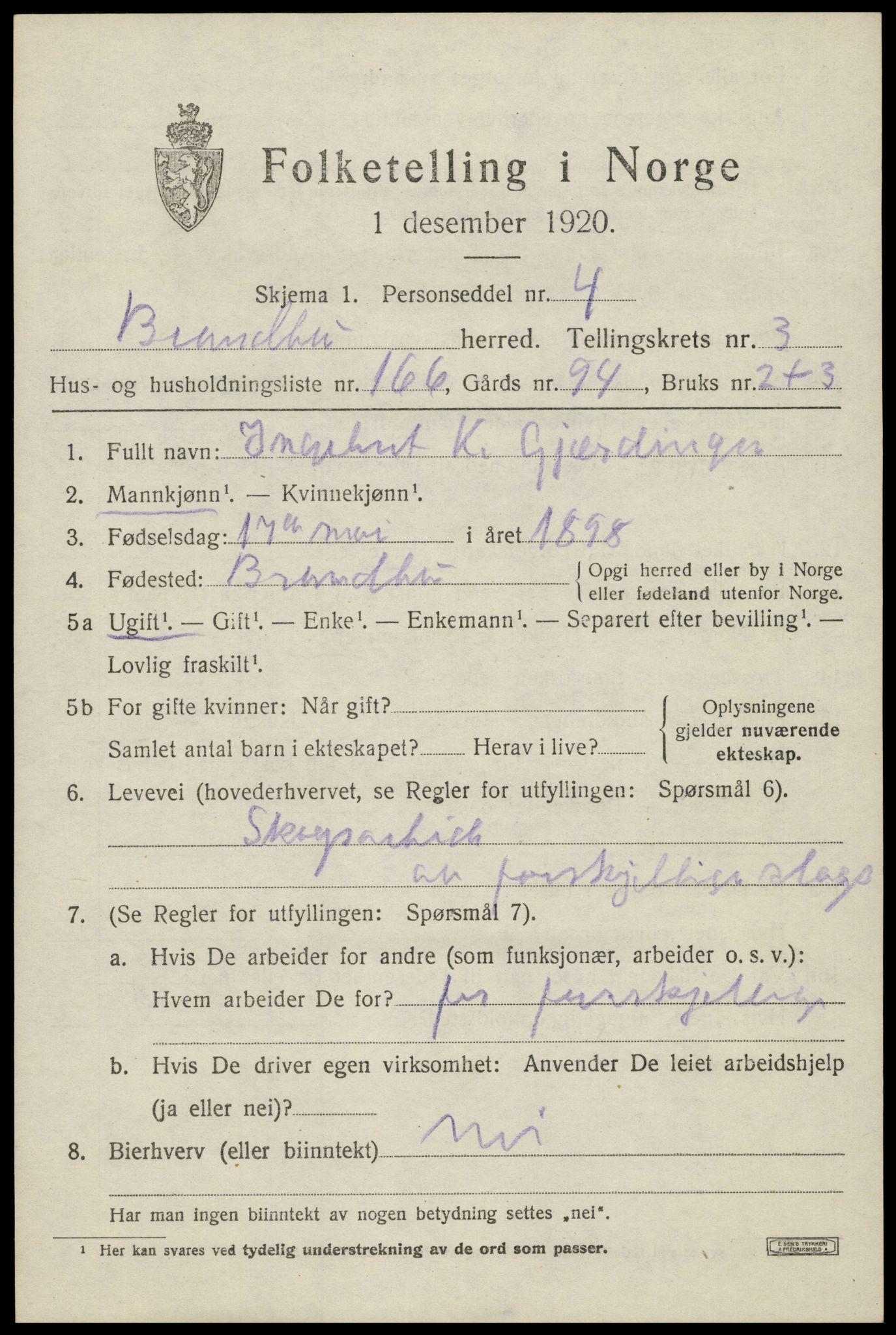 SAH, 1920 census for Brandbu, 1920, p. 9963