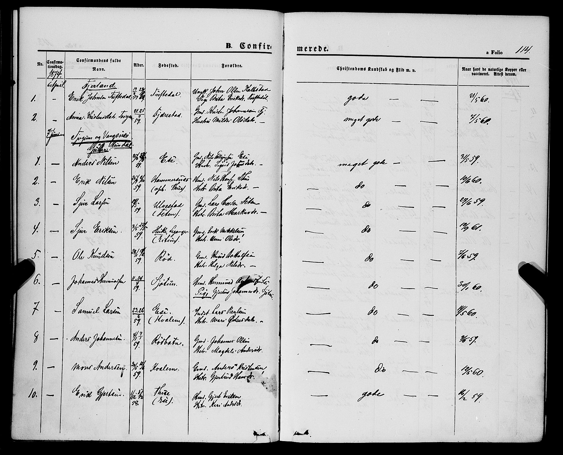 Balestrand sokneprestembete, AV/SAB-A-79601/H/Haa/Haaa/L0003: Parish register (official) no. A 3, 1867-1878, p. 114