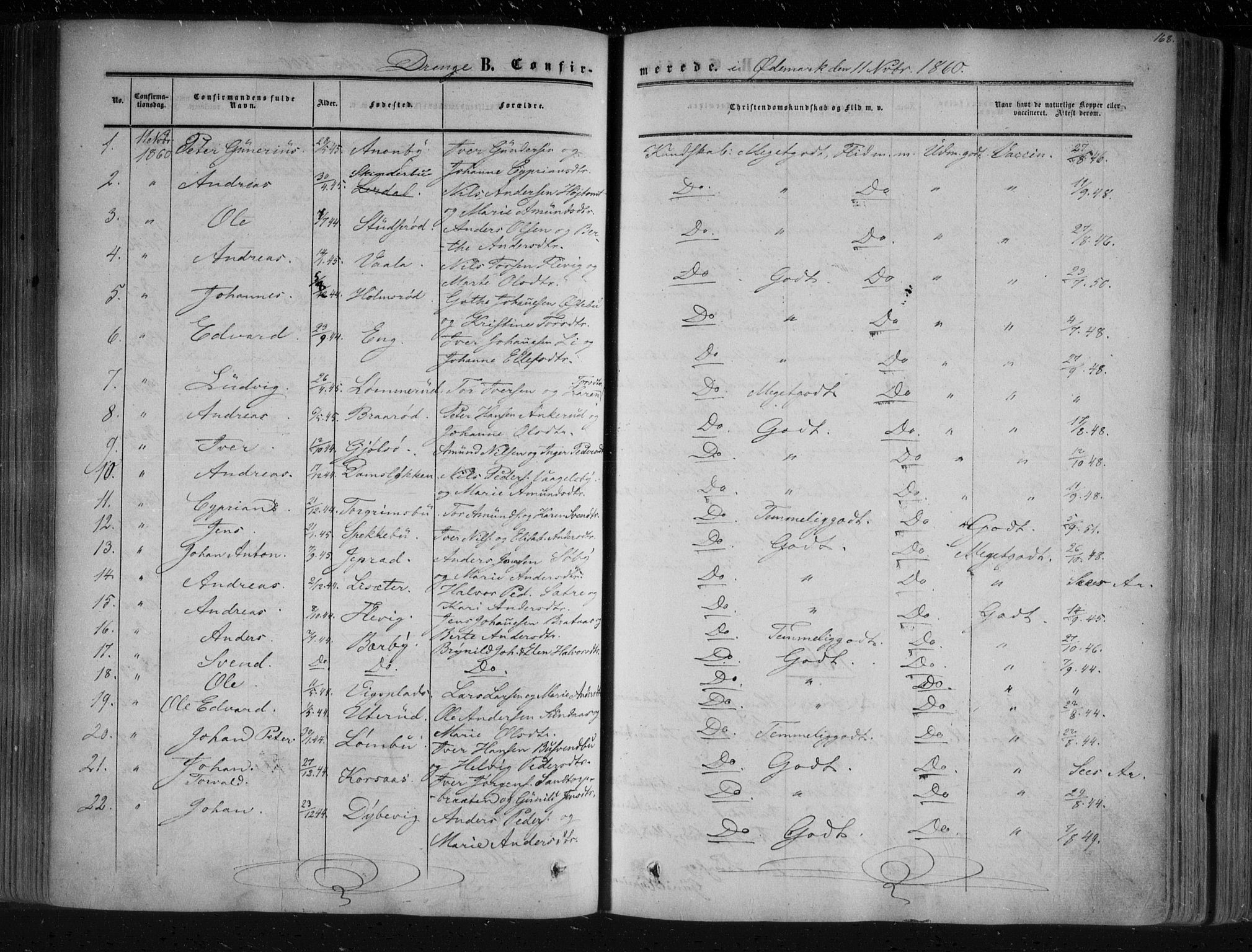 Aremark prestekontor Kirkebøker, SAO/A-10899/F/Fc/L0003: Parish register (official) no. III 3, 1850-1865, p. 168