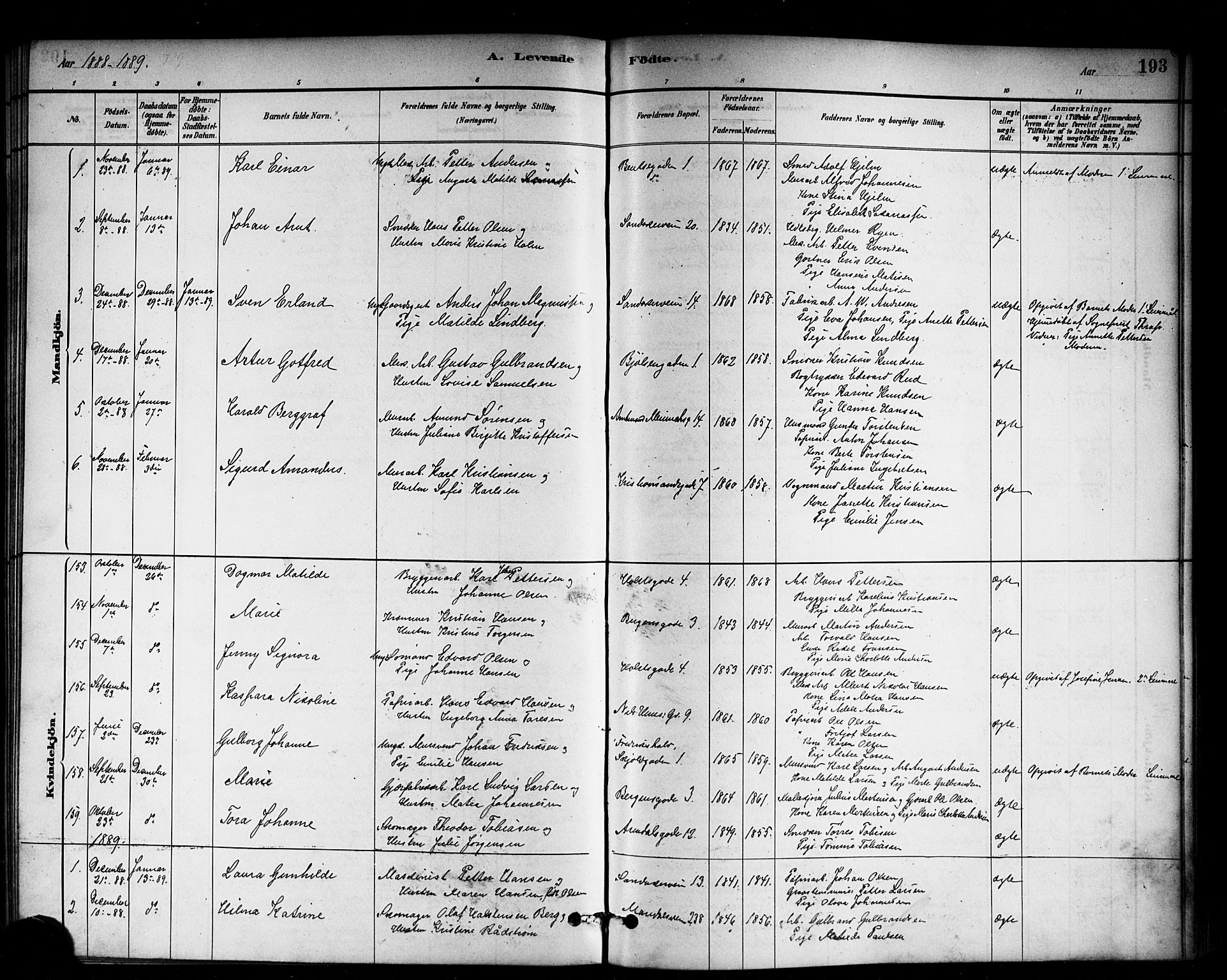 Sagene prestekontor Kirkebøker, SAO/A-10796/G/L0001: Parish register (copy) no. 1, 1880-1891, p. 193