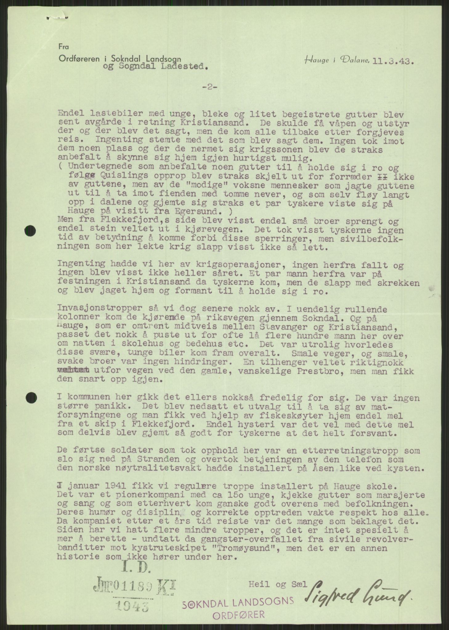 Forsvaret, Forsvarets krigshistoriske avdeling, AV/RA-RAFA-2017/Y/Ya/L0015: II-C-11-31 - Fylkesmenn.  Rapporter om krigsbegivenhetene 1940., 1940, p. 128