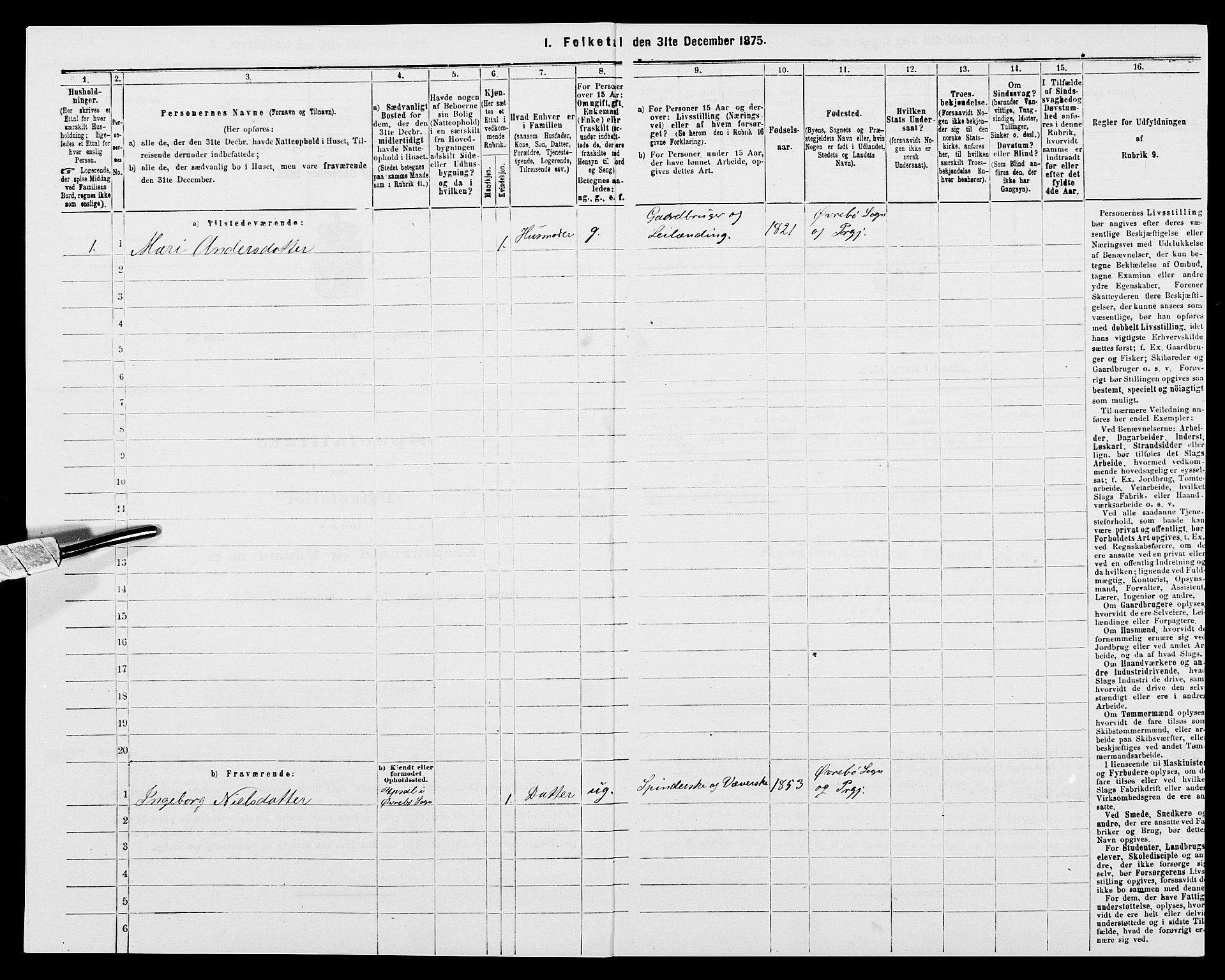 SAK, 1875 census for 1016P Øvrebø, 1875, p. 274