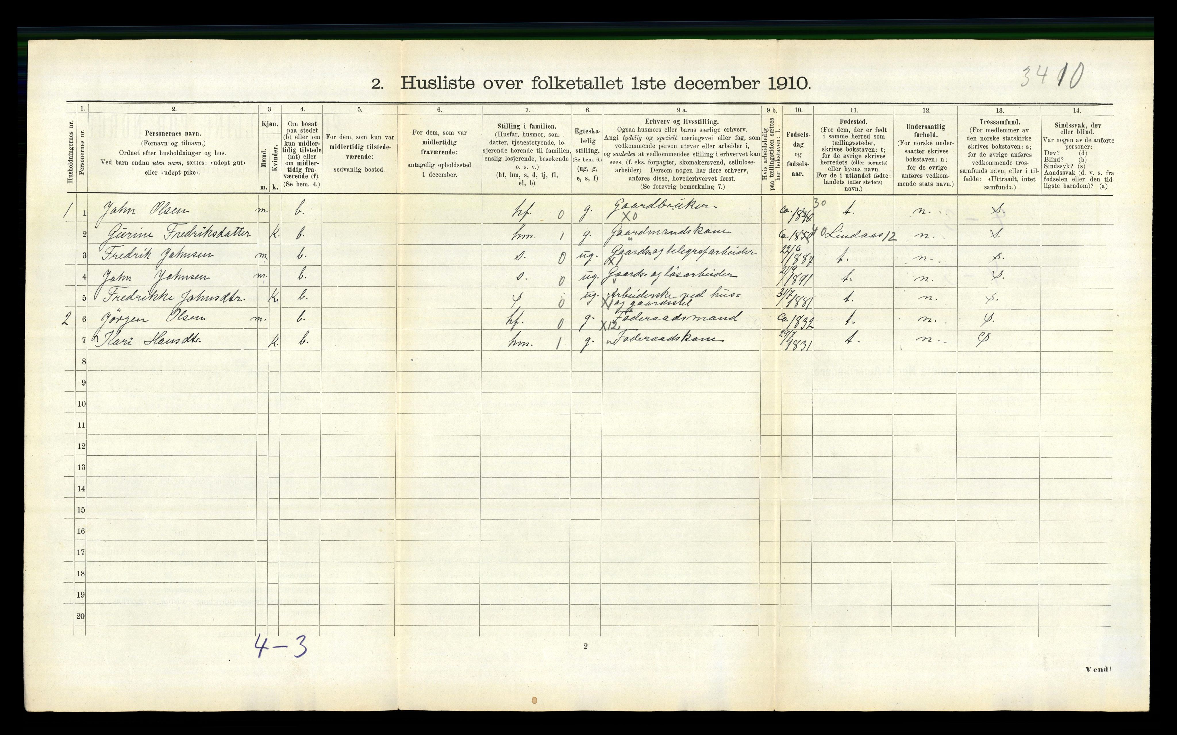 RA, 1910 census for Gulen, 1910, p. 663