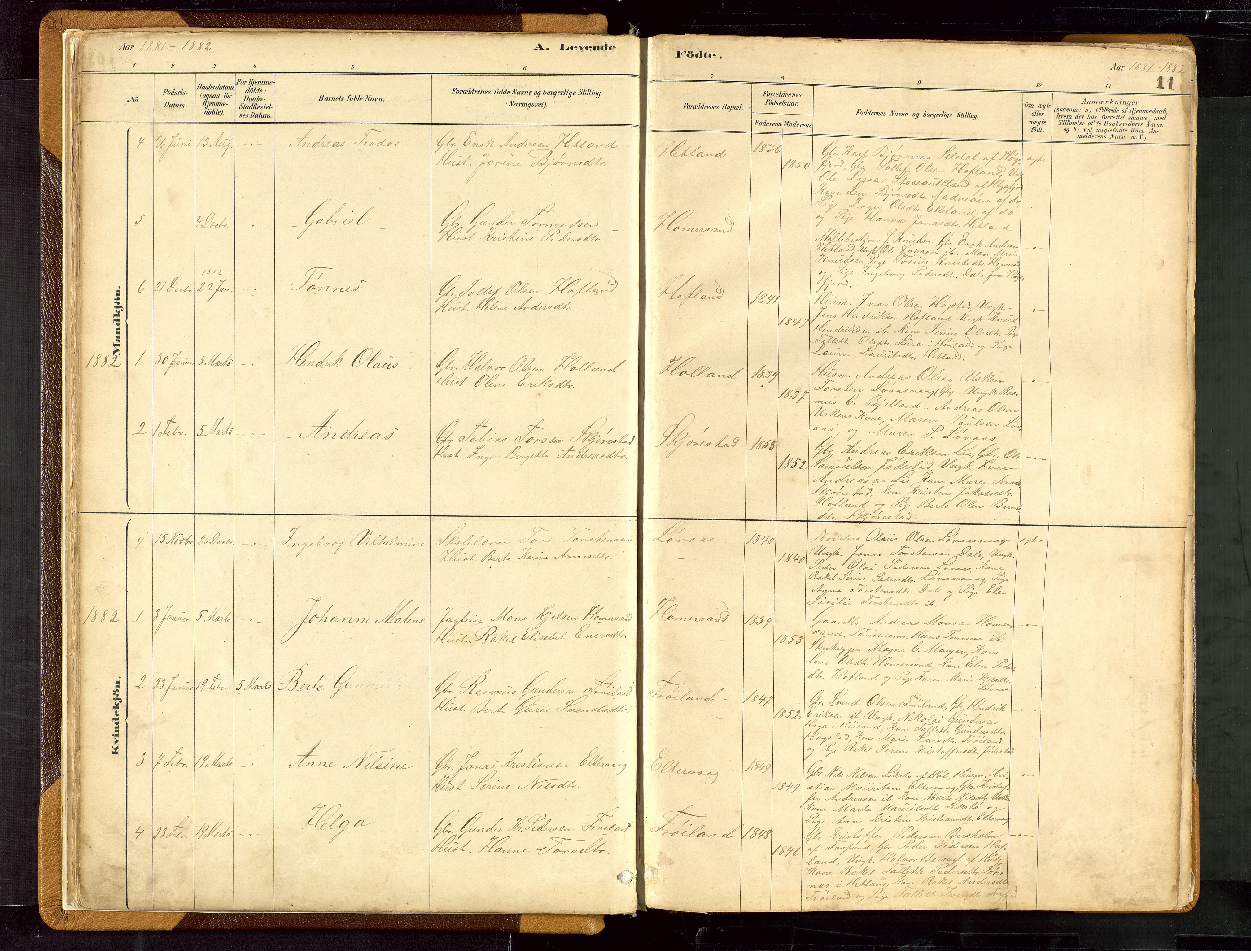 Hetland sokneprestkontor, SAST/A-101826/30/30BB/L0007: Parish register (copy) no. B 7, 1878-1910, p. 11