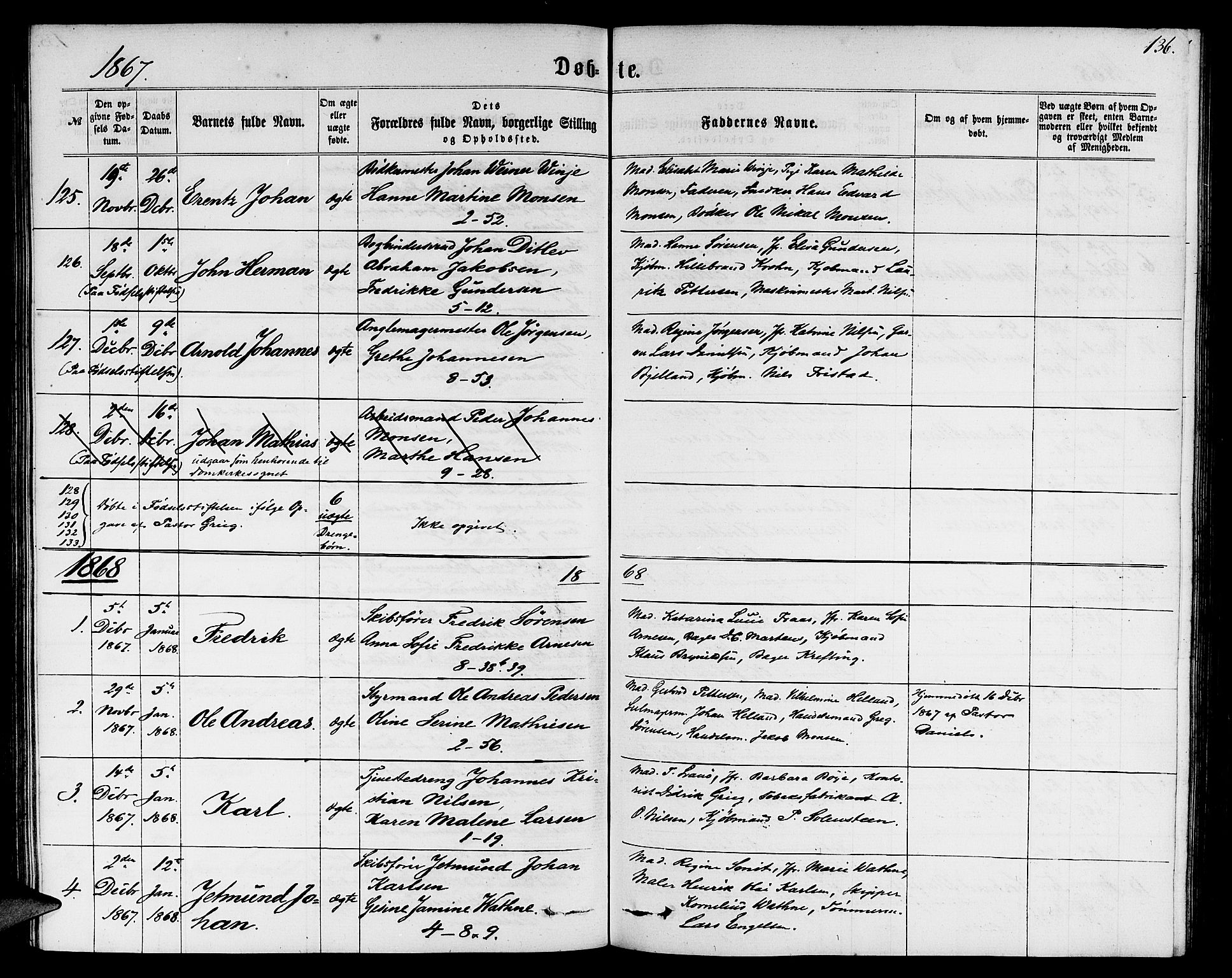 Nykirken Sokneprestembete, SAB/A-77101/H/Hab: Parish register (copy) no. B 2, 1859-1868, p. 136