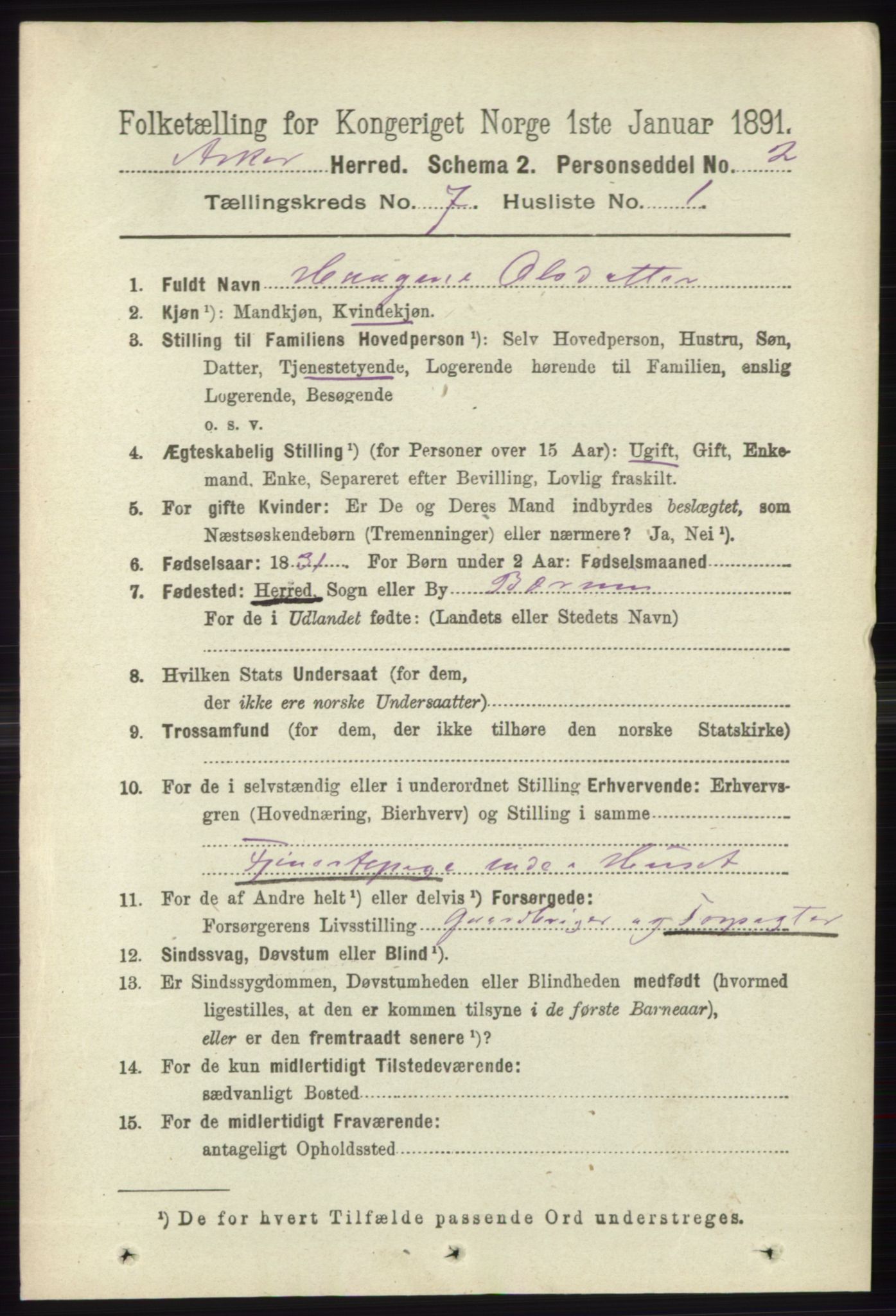 RA, 1891 census for 0220 Asker, 1891, p. 4550