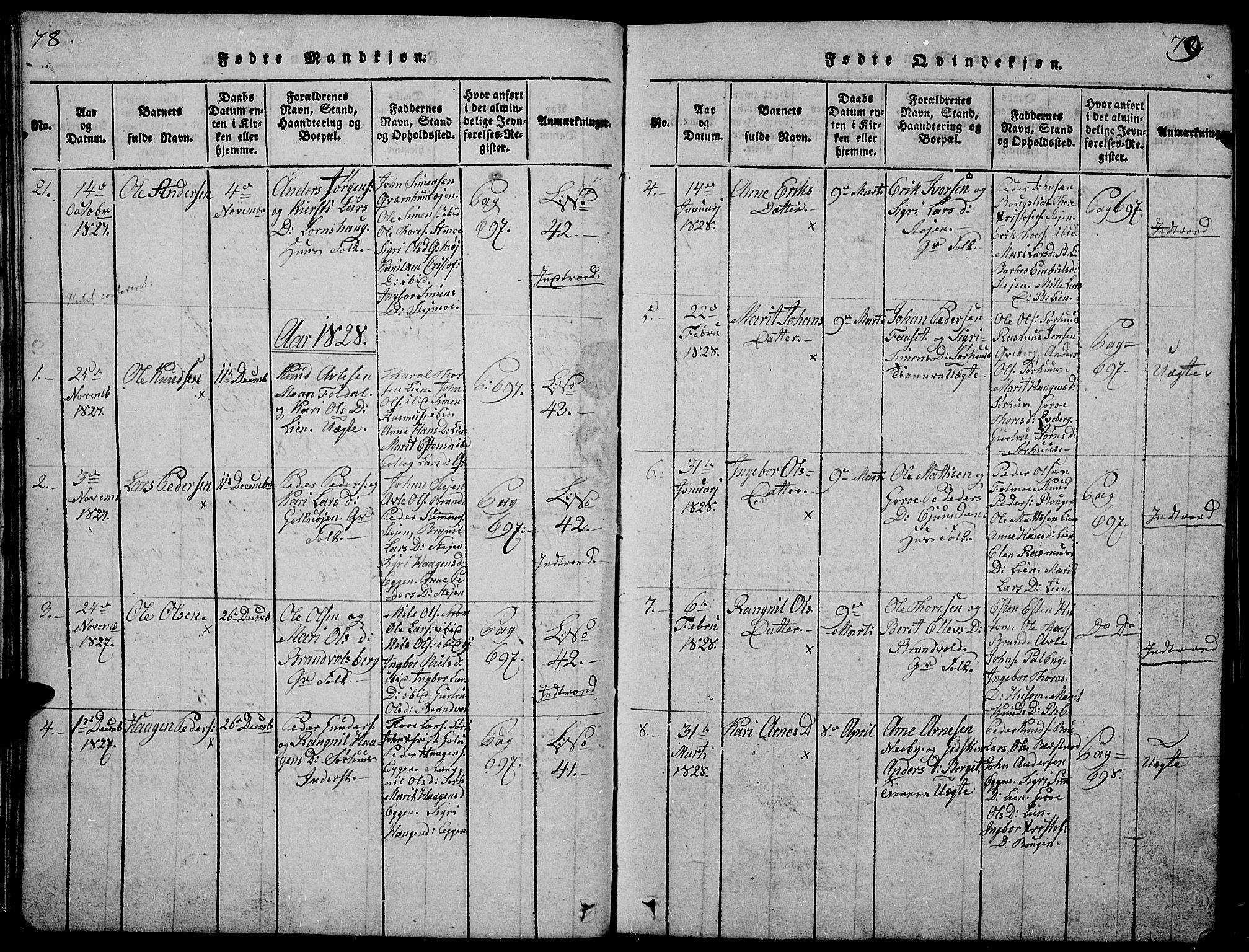 Tynset prestekontor, SAH/PREST-058/H/Ha/Hab/L0002: Parish register (copy) no. 2, 1814-1862, p. 78-79